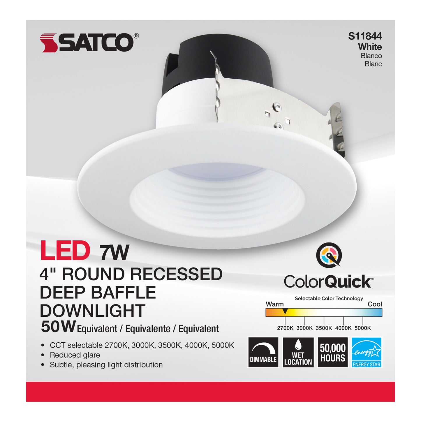 7W 4" Deep Baffle; CCT-Selectable Recessed LED Downlight
