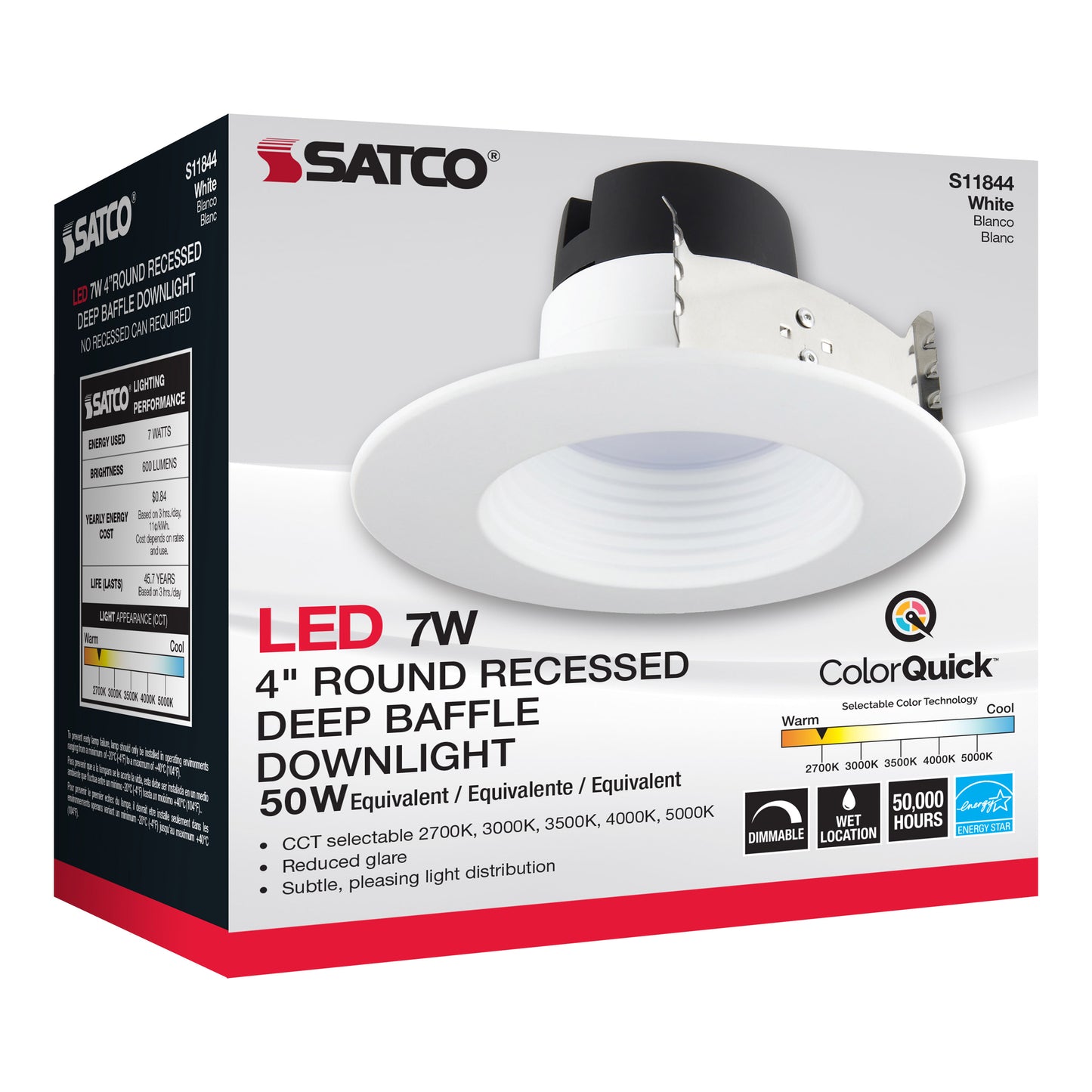 7W 4" Deep Baffle; CCT-Selectable Recessed LED Downlight