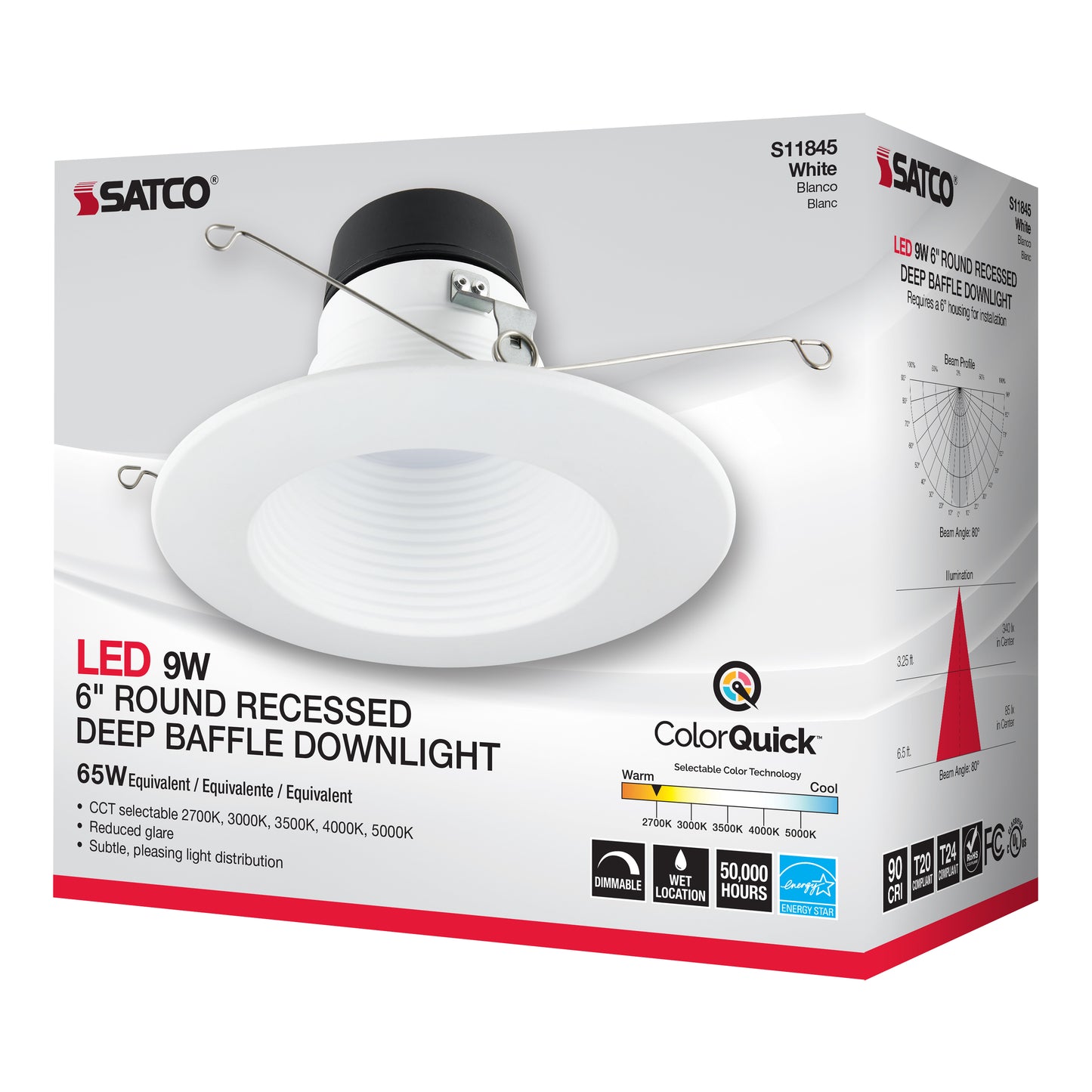 9W 6" Deep Baffle; CCT-Selectable Recessed LED Downlight