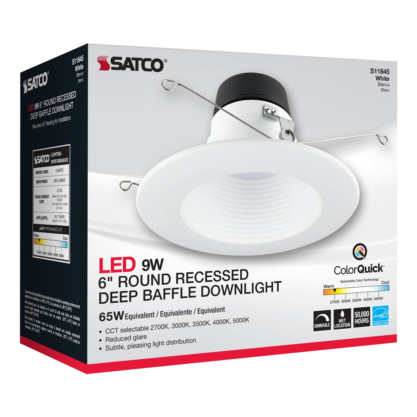 9W 6" Deep Baffle; CCT-Selectable Recessed LED Downlight