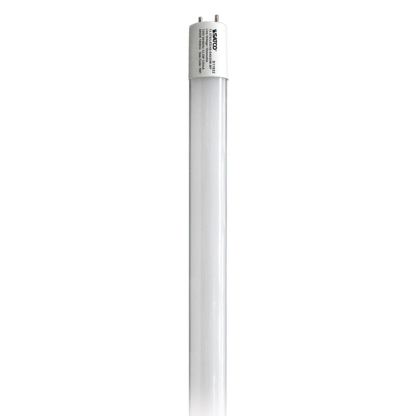 13.5 Watt T8 LED; 4000K; Medium Bi Pin base; 50000 Average rated hours; 1800 Lumens; Dimmable; Type B; Ballast Bypass; Single Ended Wiring
