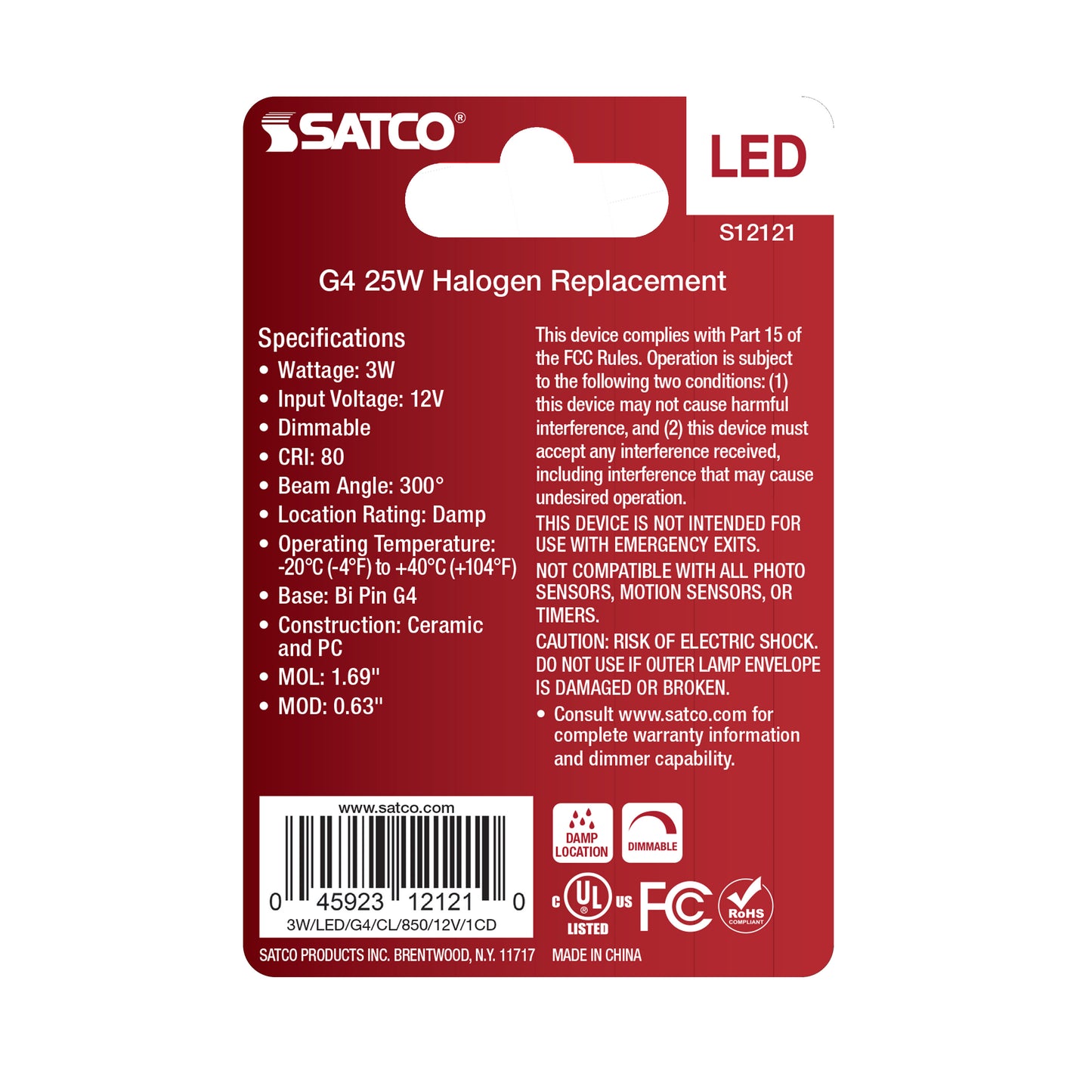 3 Watt Mini LED; G4 Base; 5000K; Clear Finish; 12 Volt