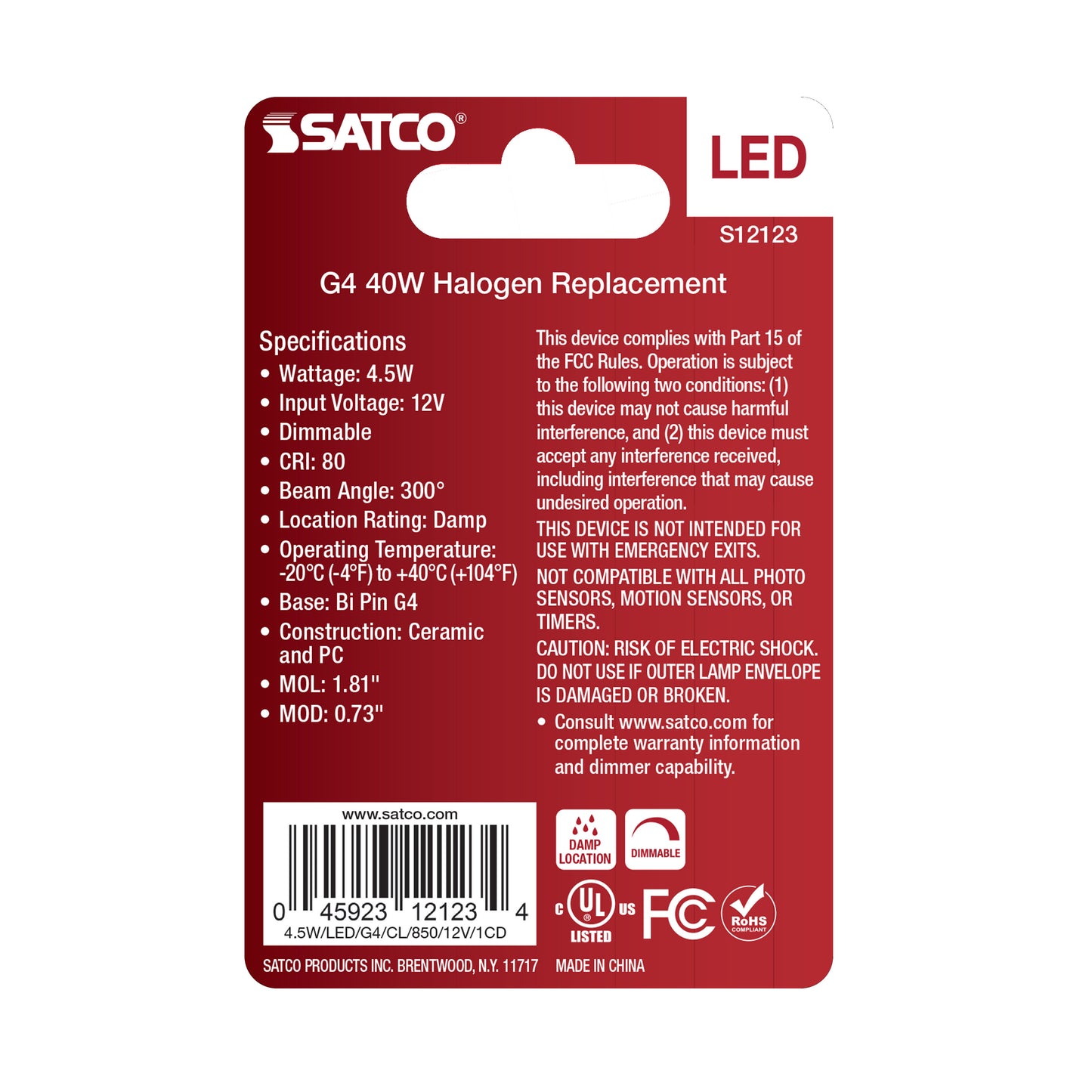 4.5 Watt Mini LED; G4 Base; 5000K; Clear Finish; 12 Volt