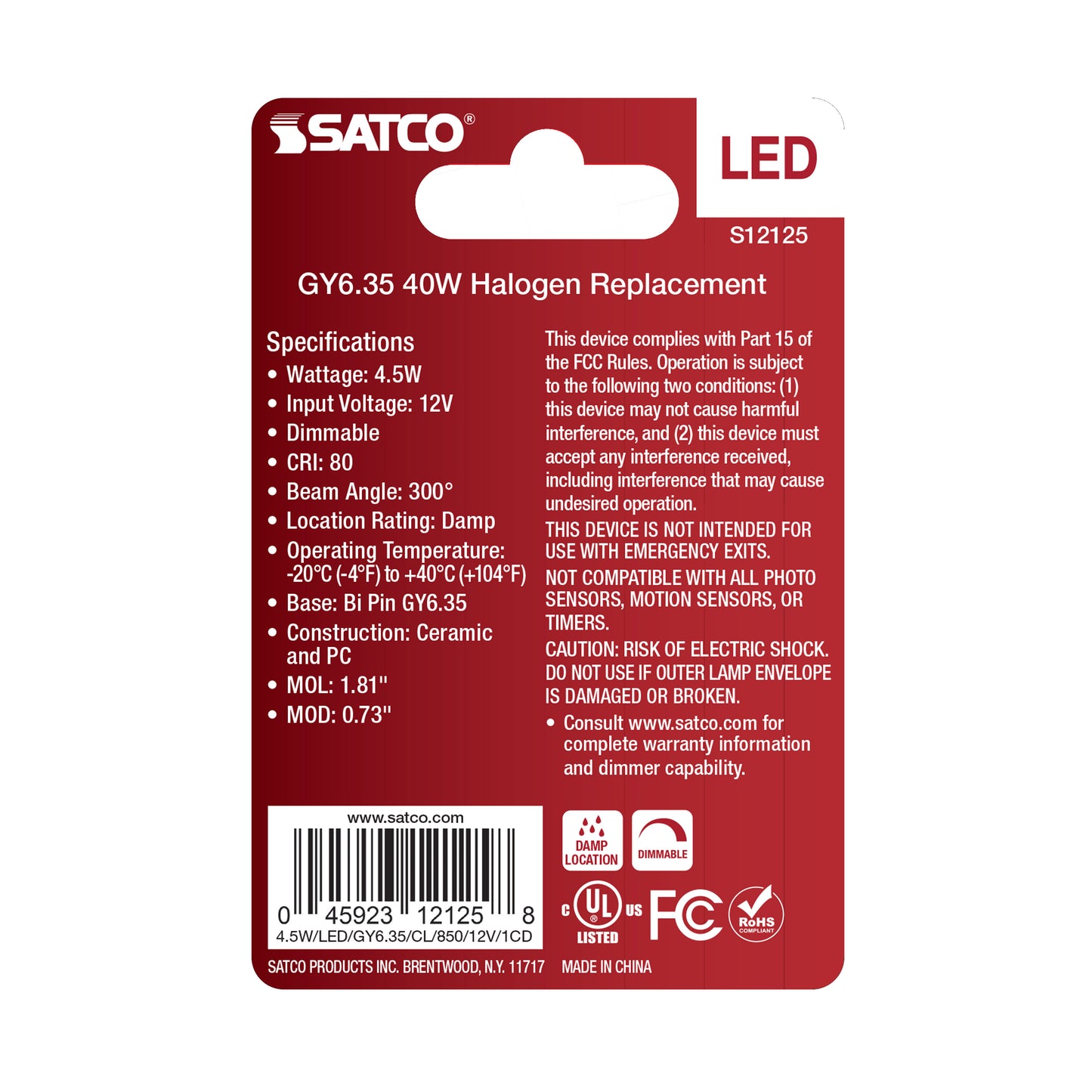 4.5 Watt Mini LED; GY6.35 Base; 5000K; Clear Finish; 12 Volt