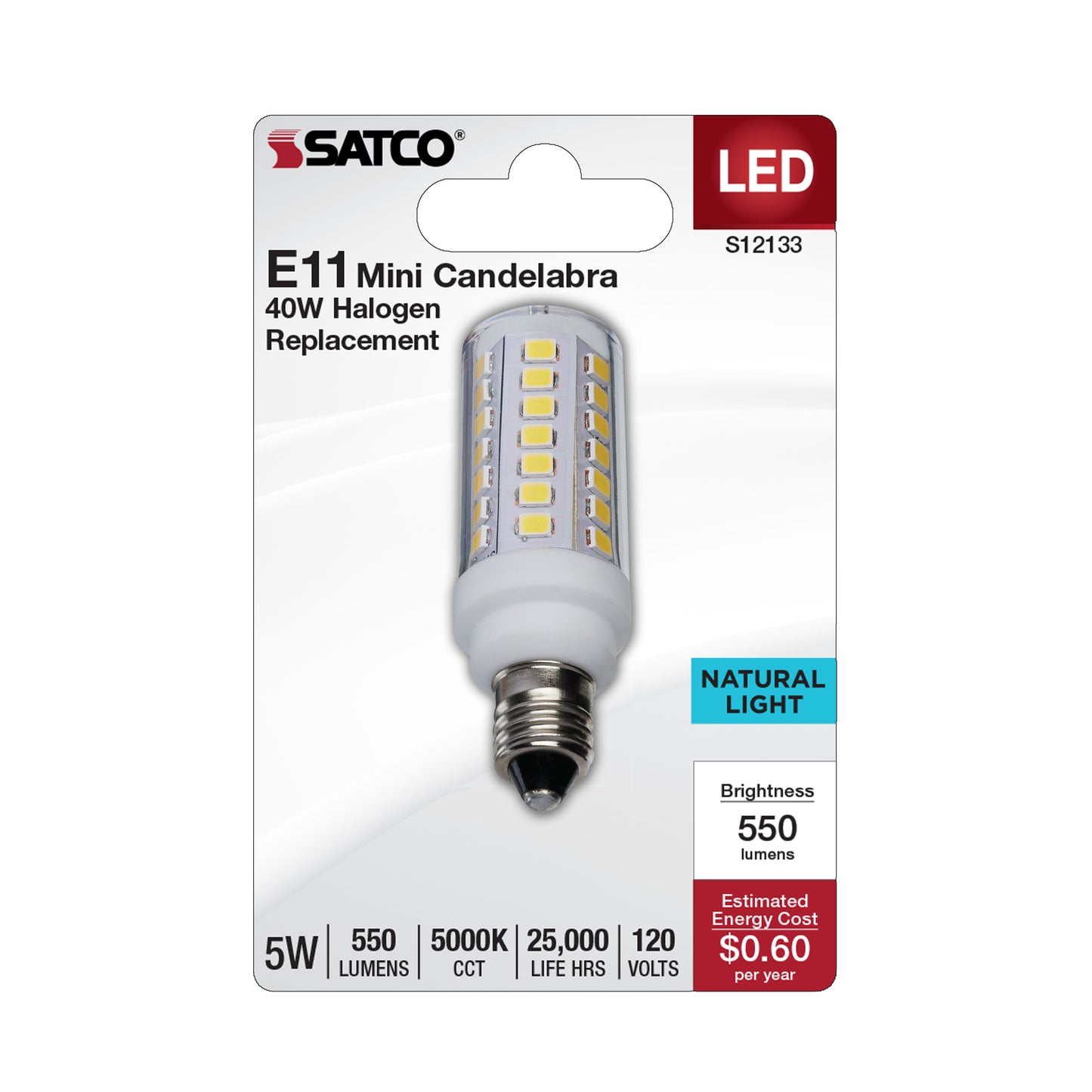 5 Watt Mini LED; Miniature Candelabra Base; 5000K; Clear Finish; 120 Volt