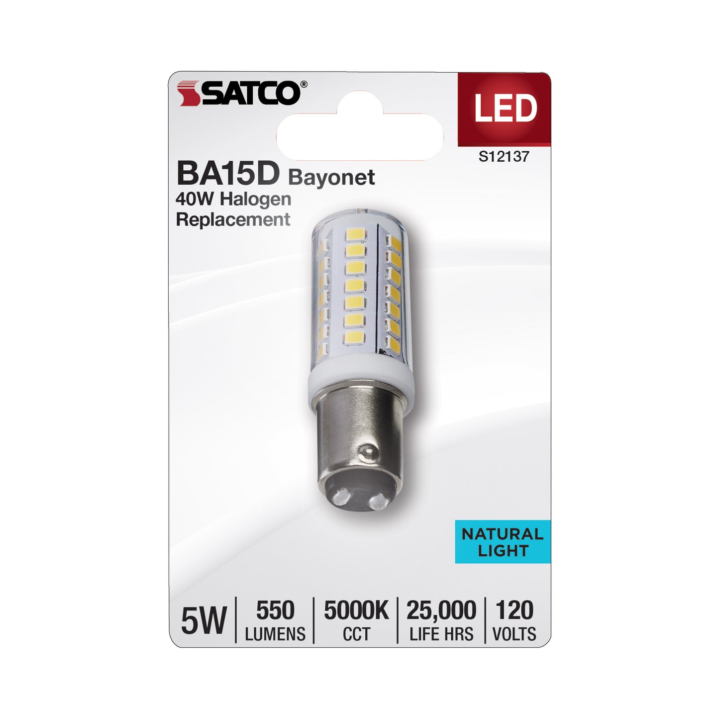 5 Watt Mini LED; Bayonet Double Contact Base; 5000K; Clear Finish; 120 Volt