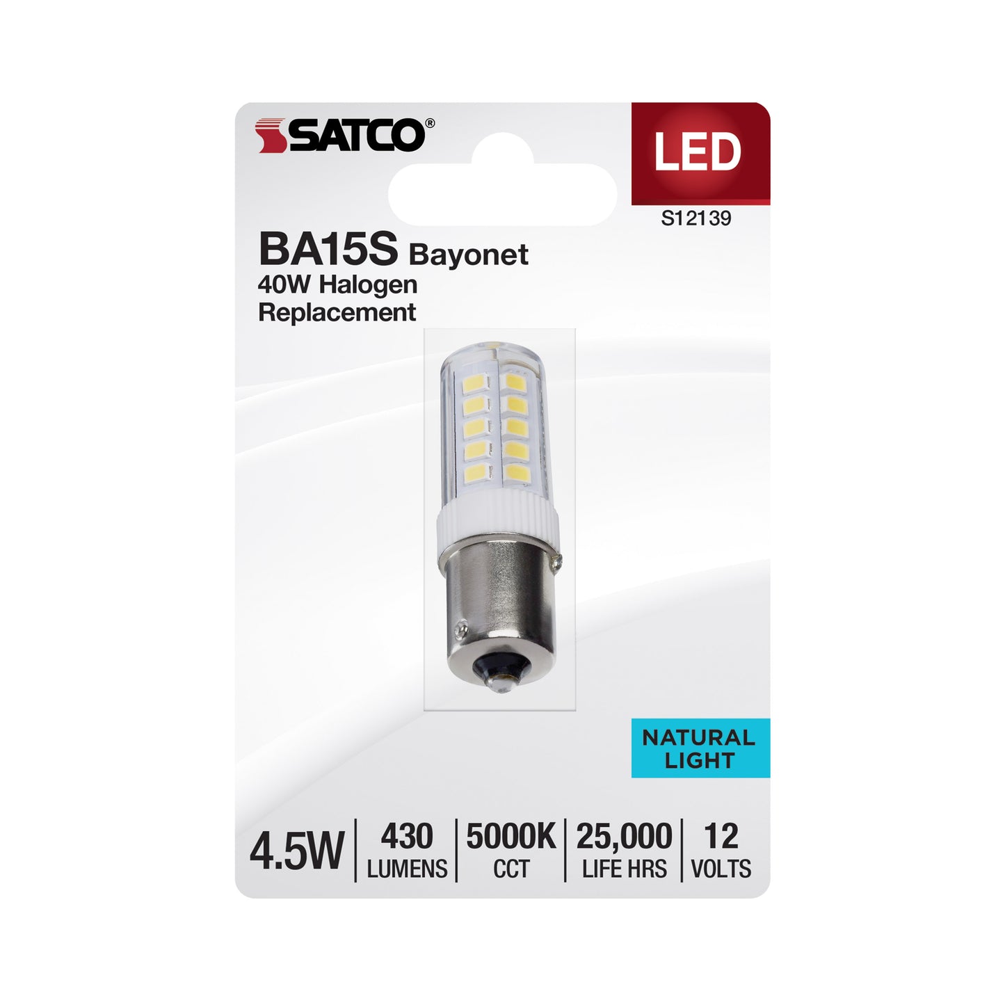 4.5 Watt Mini LED; Bayonet Single Contact Base; 5000K; Clear Finish; 12 Volt