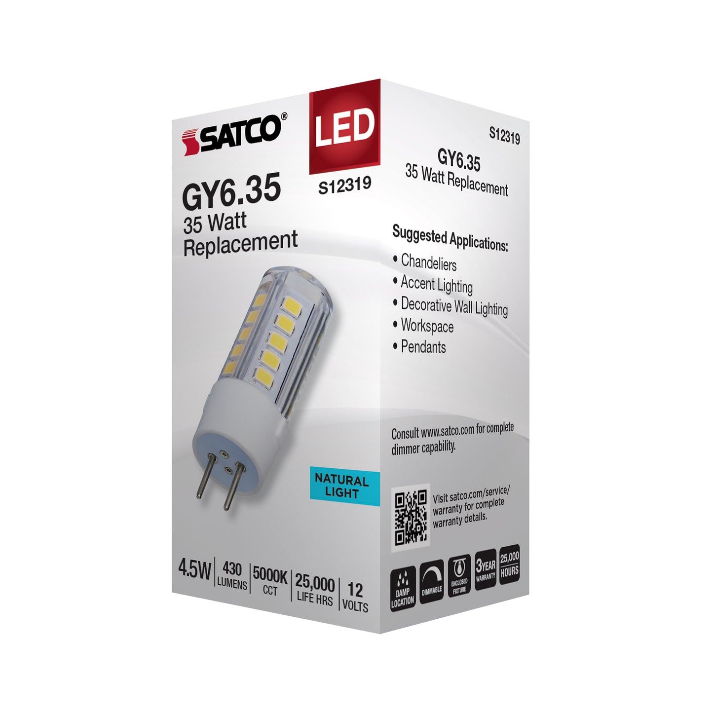 4.5 Watt T6 LED; Clear Finish; GY6.35 Base; 5000K; 12 Volt