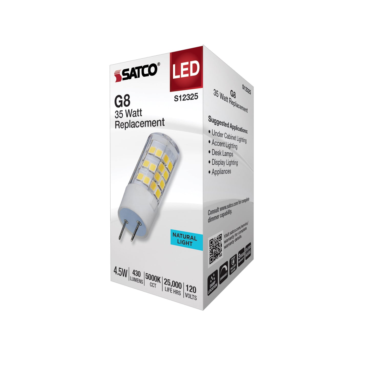4.5 Watt T6 LED; Clear Finish; G8 Base; 5000K; 120 Volt