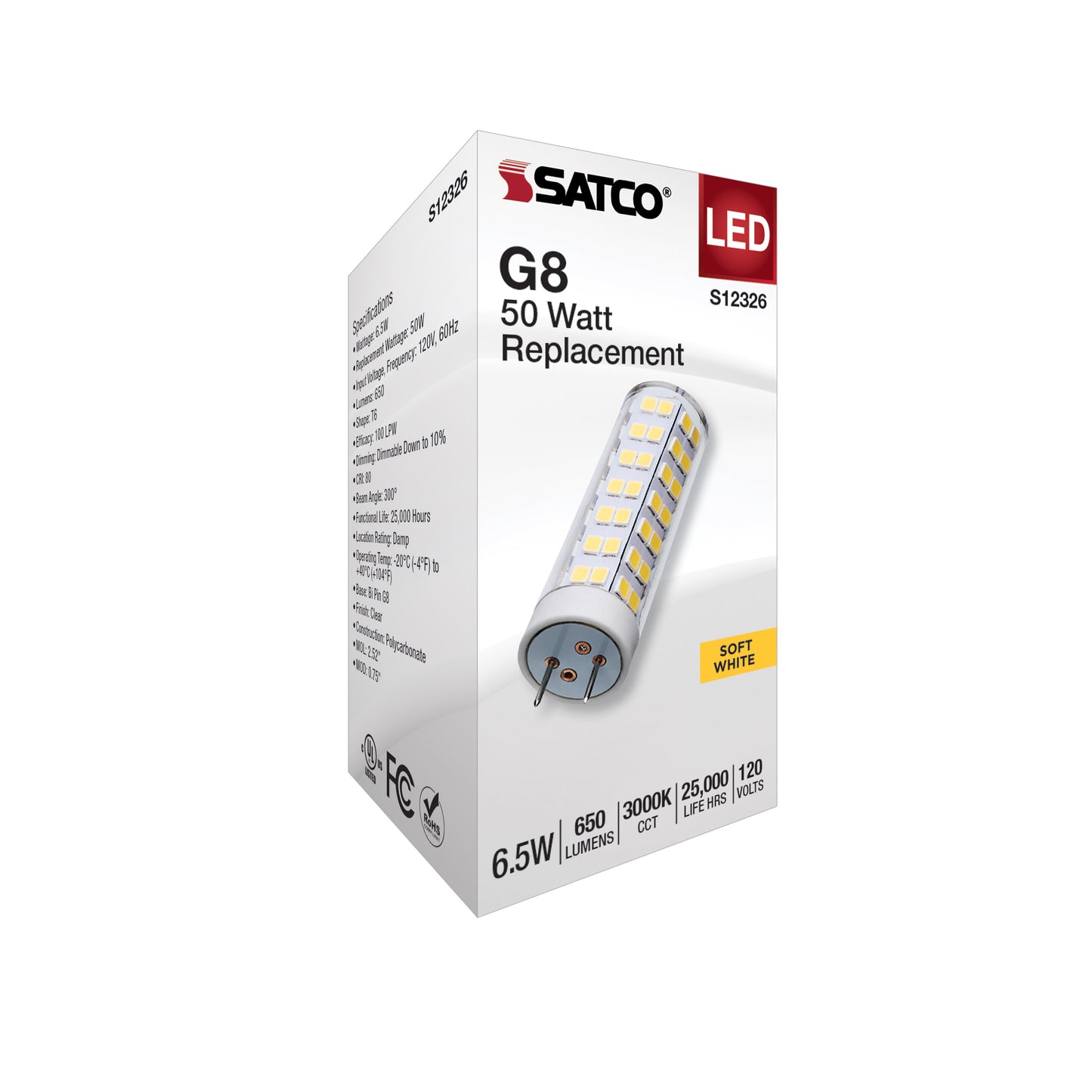 6.5 Watt T6 LED; Clear Finish; G8 Base; 3000K; 120 Volt
