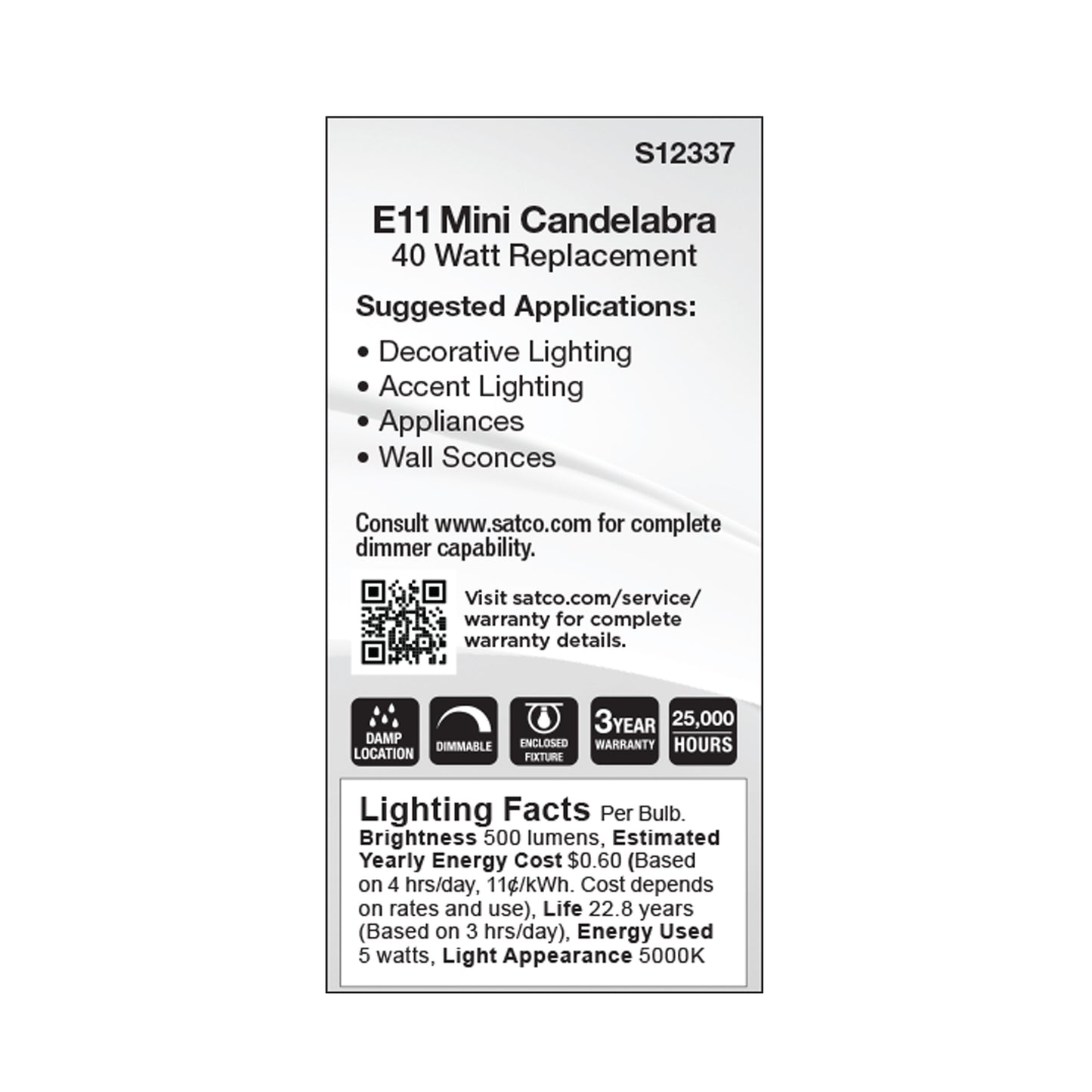 5 Watt T6 LED; Frost Finish; E11 Base; 5000K; 120 Volt