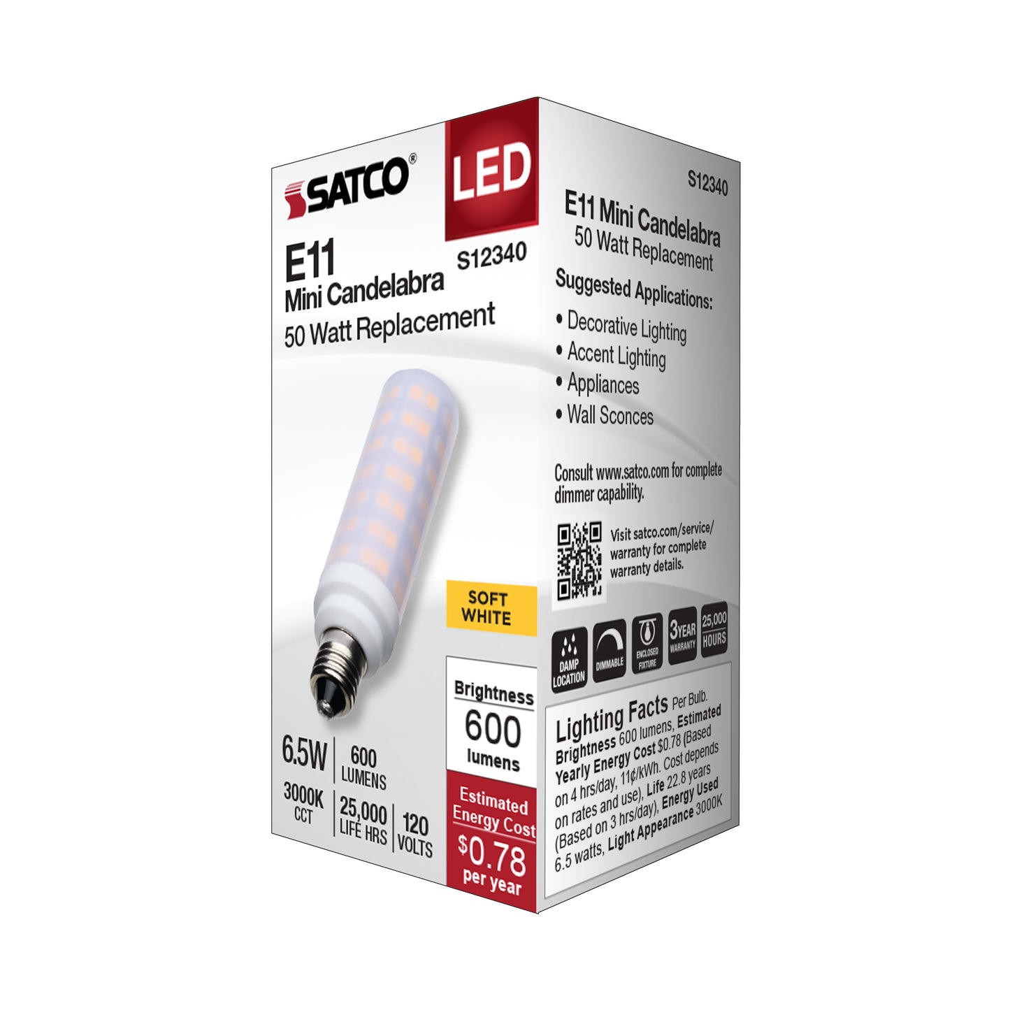 6.5 Watt T6 LED; Frost Finish; E11 Base; 3000K; 120 Volt