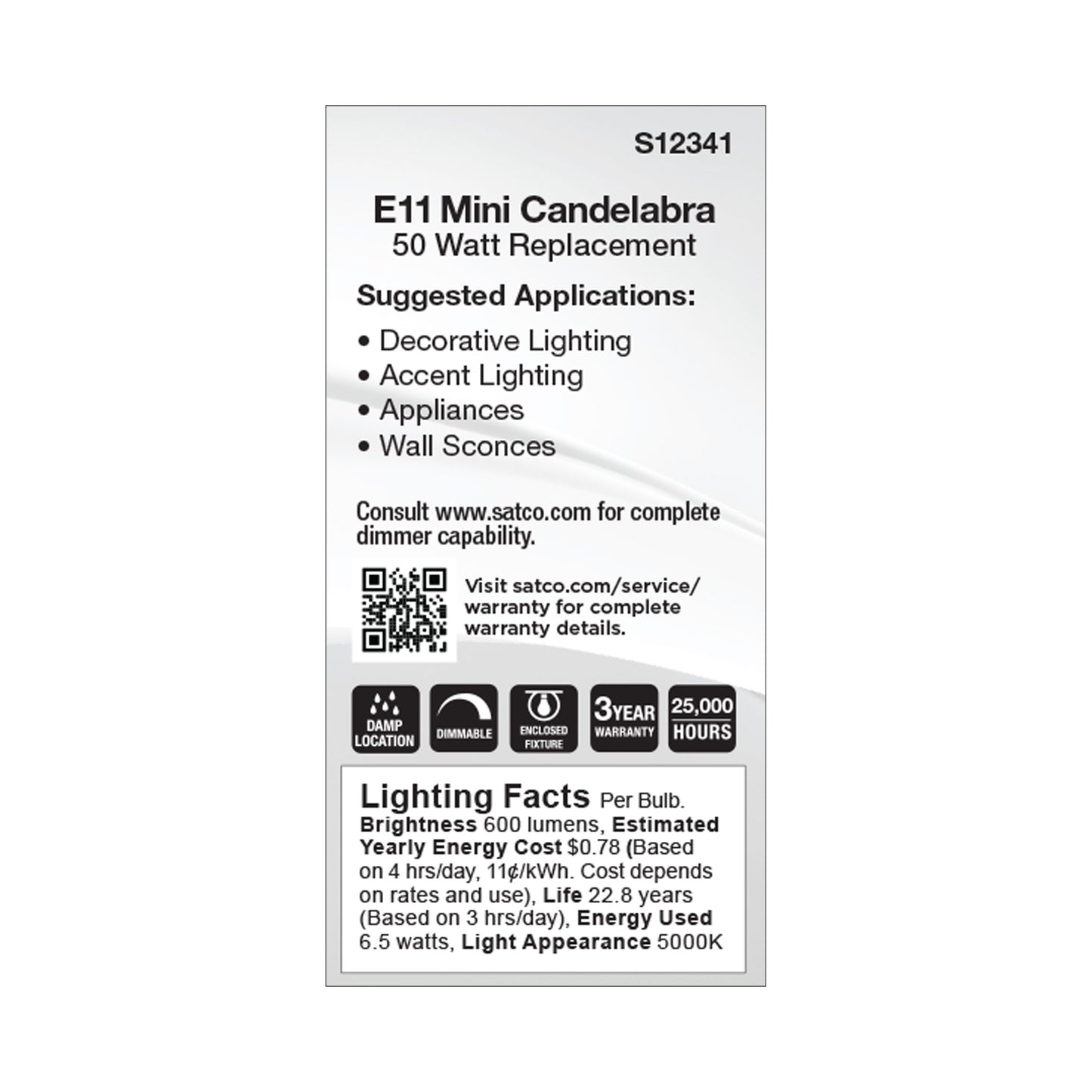 6.5 Watt T6 LED; Frost Finish; E11 Base; 5000K; 120 Volt