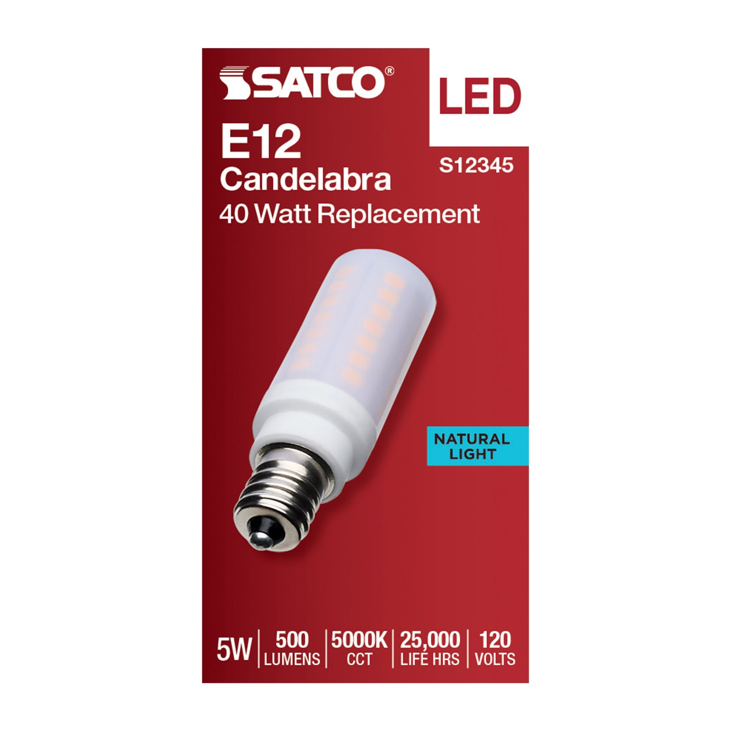 5 Watt T6 LED; Frost Finish; E12 Base; 5000K; 120 Volt