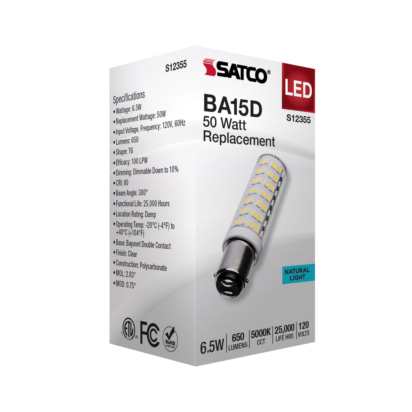 6.5 Watt T6 LED; Clear Finish; DC Base; 5000K; 120 Volt