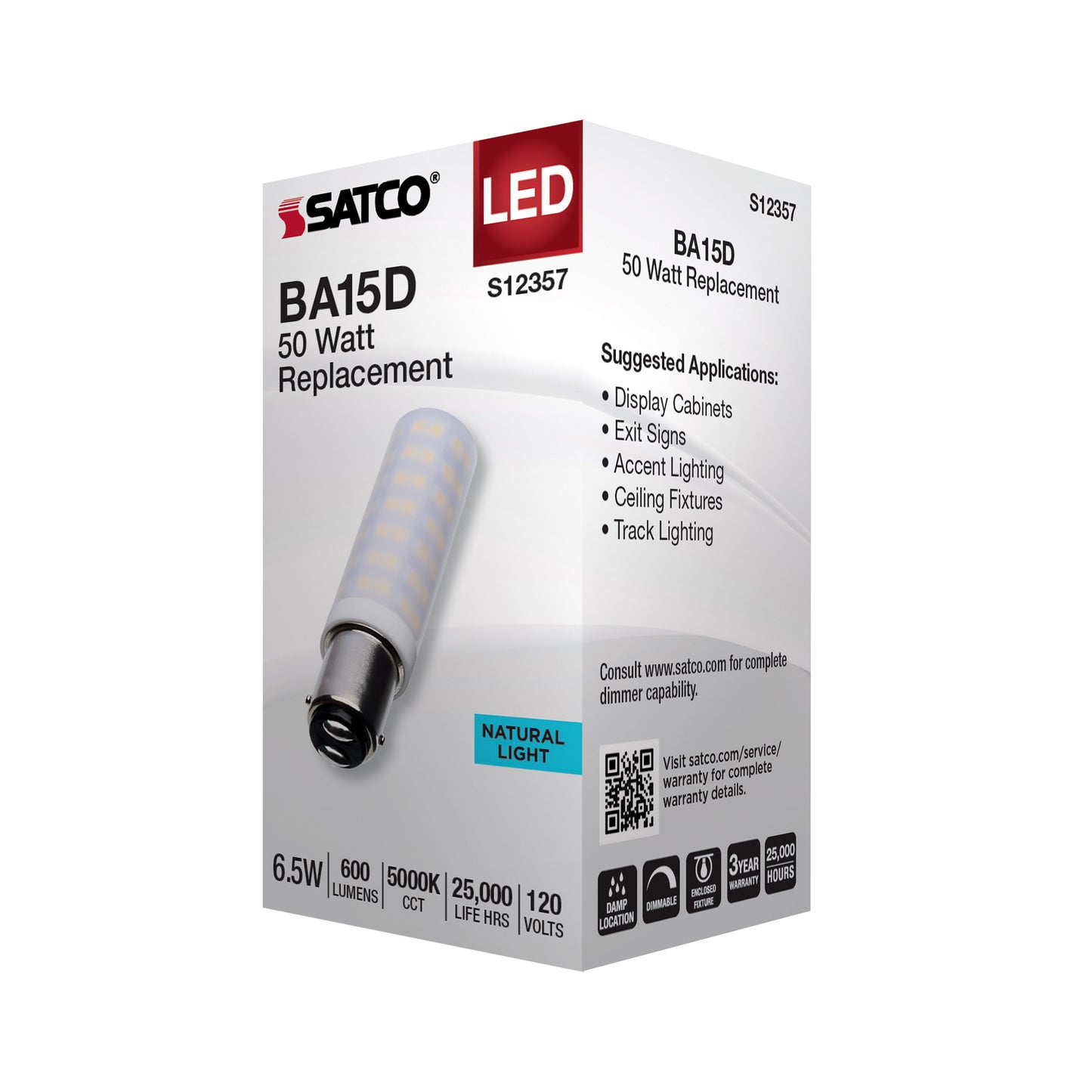 6.5 Watt T6 LED; Frost Finish; DC Base; 5000K; 120 Volt