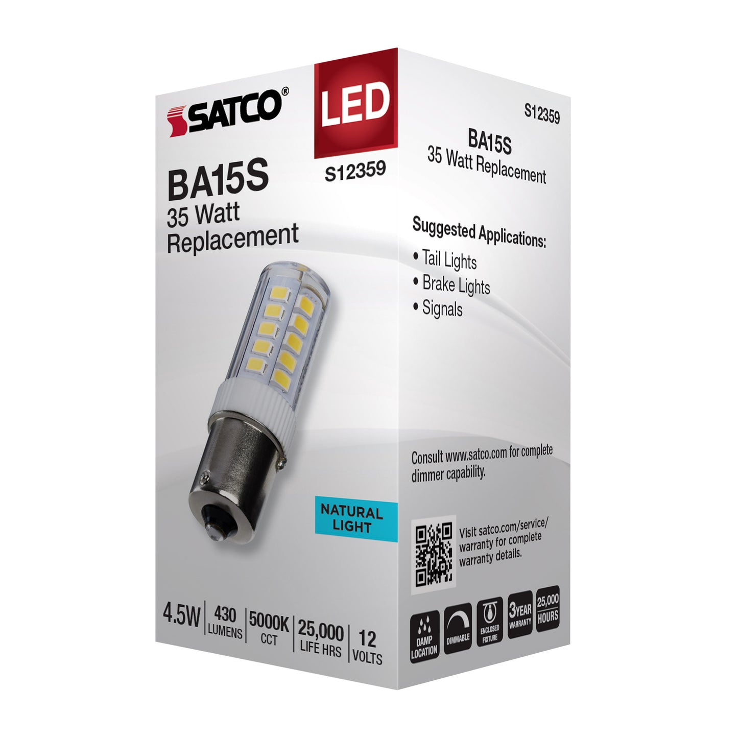 4.5 Watt T6 LED; Clear Finish; BA15s Base; 5000K; 12 Volt