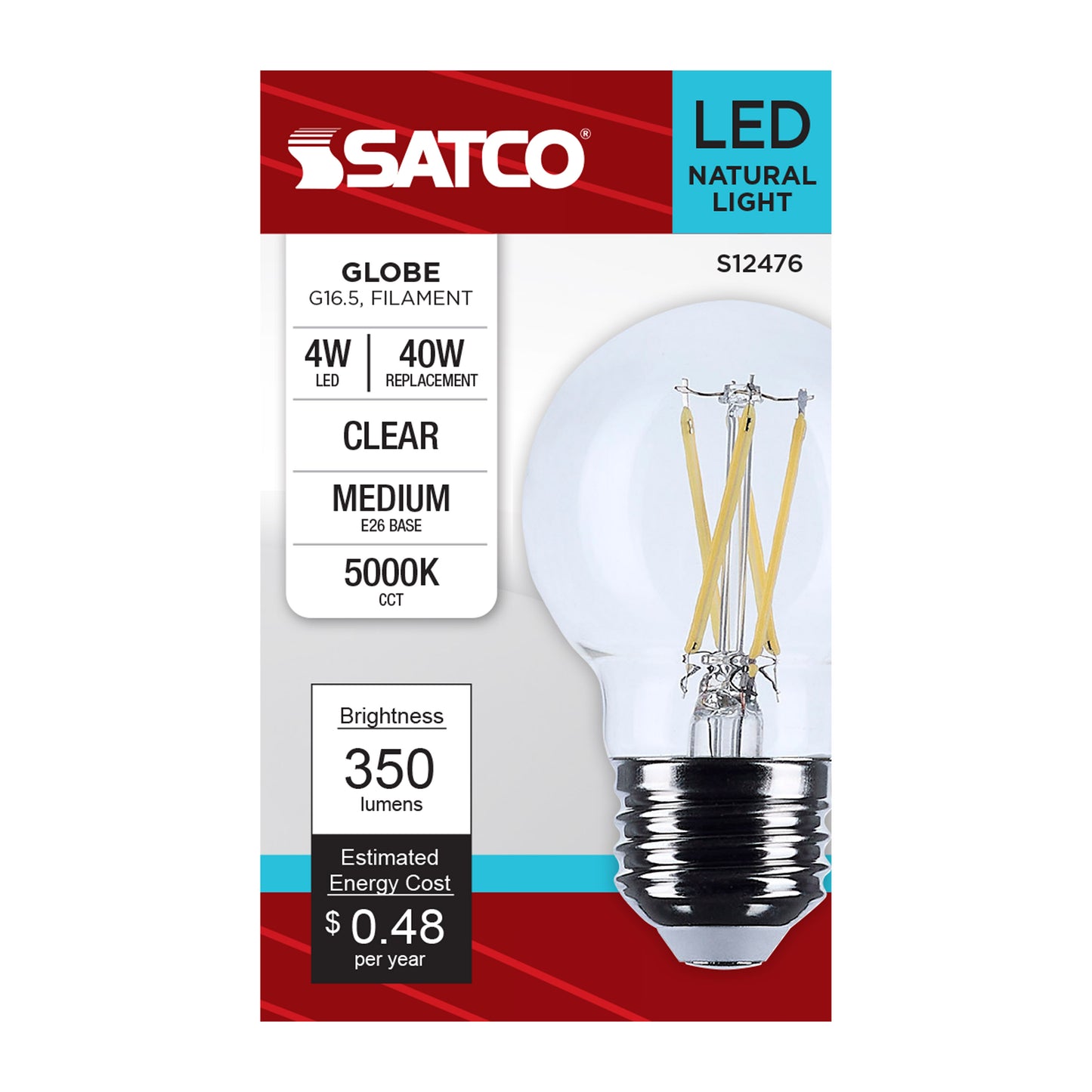 4 Watt G16.5 LED; Medium Base; Clear; 5000K CCT; 120 Volt