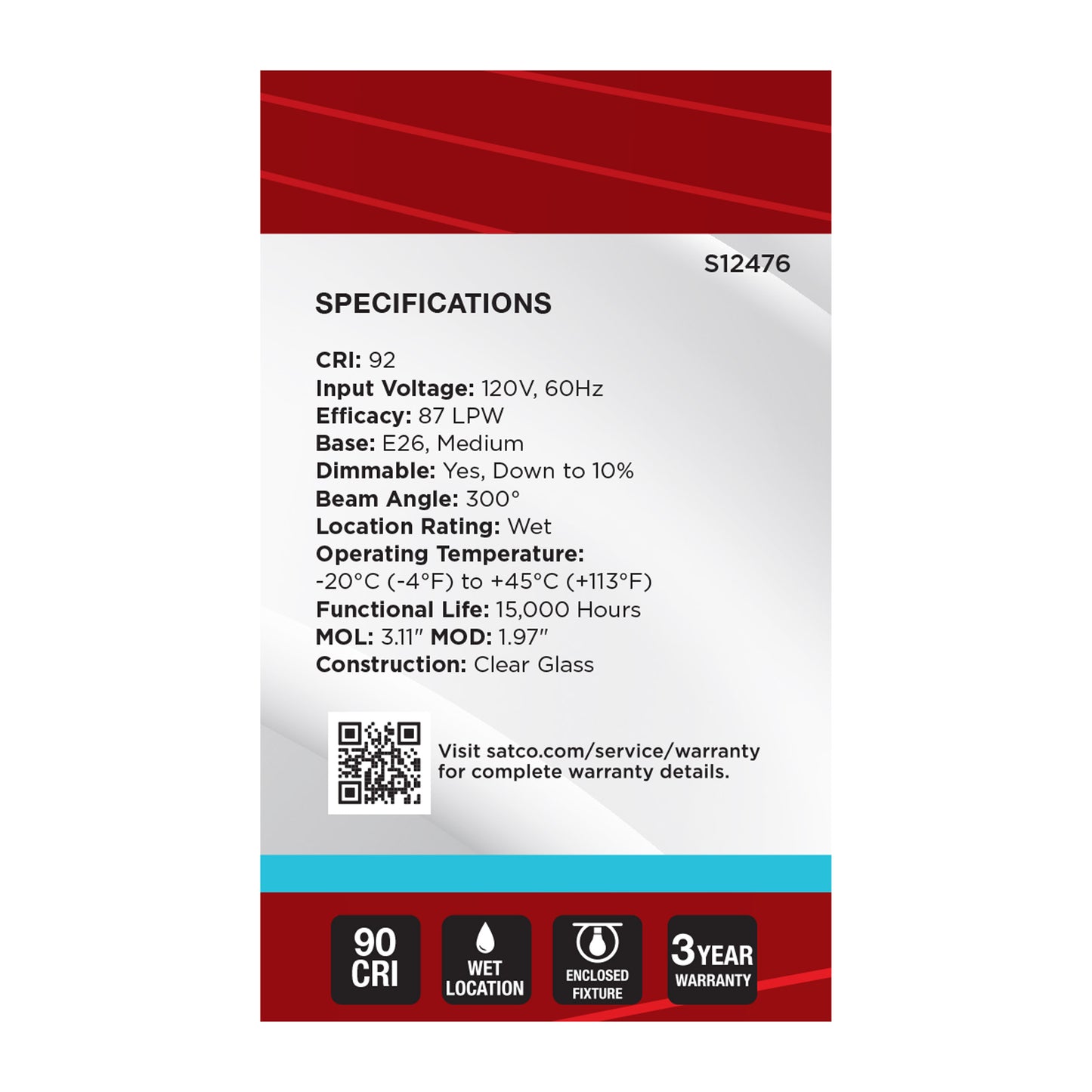 4 Watt G16.5 LED; Medium Base; Clear; 5000K CCT; 120 Volt