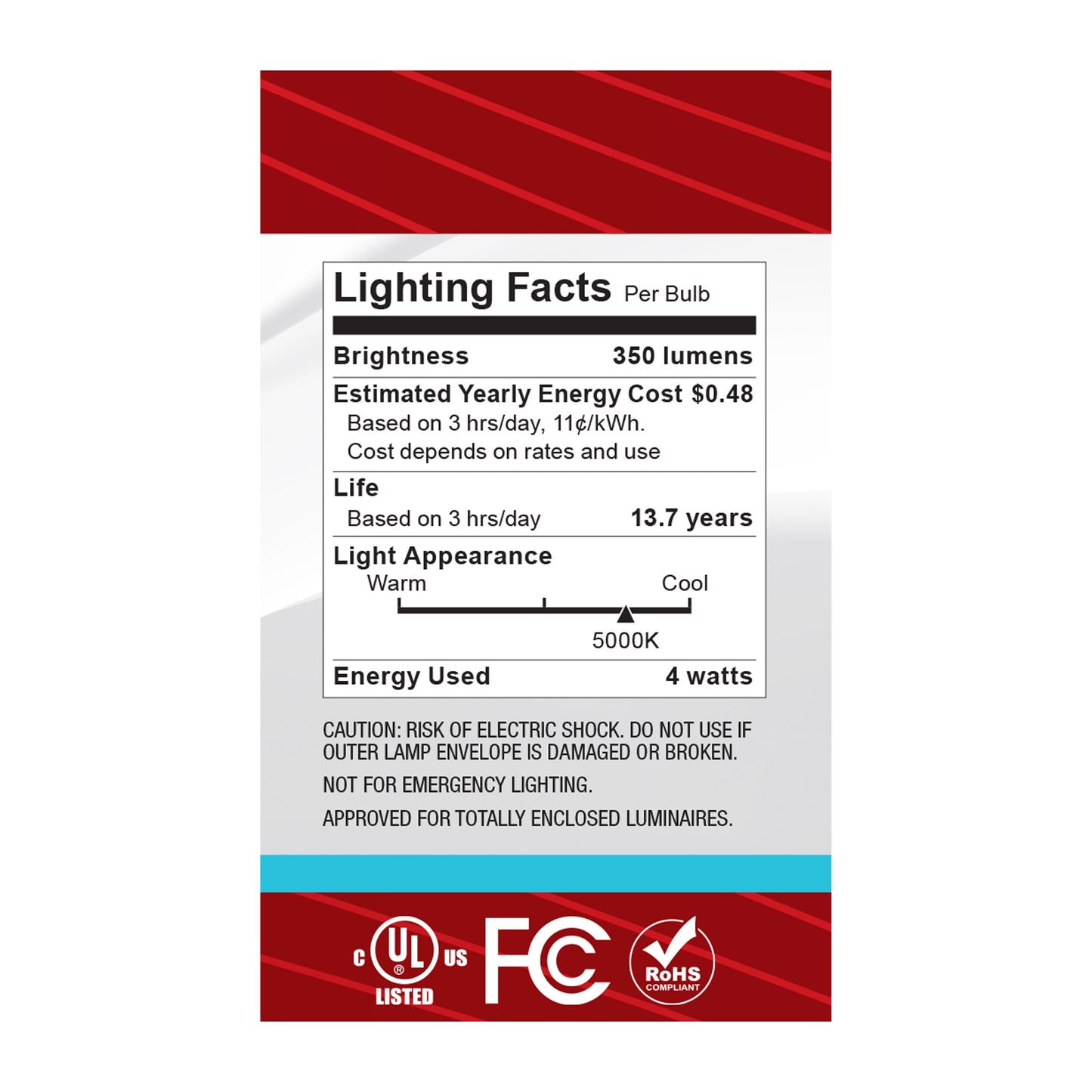 4 Watt G16.5 LED; Medium Base; Clear; 5000K CCT; 120 Volt