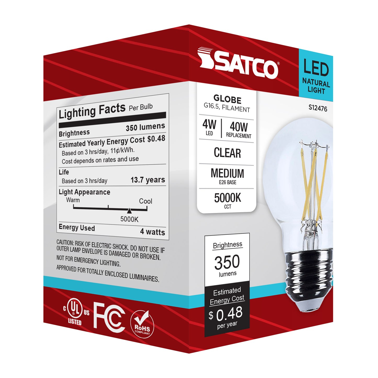 4 Watt G16.5 LED; Medium Base; Clear; 5000K CCT; 120 Volt