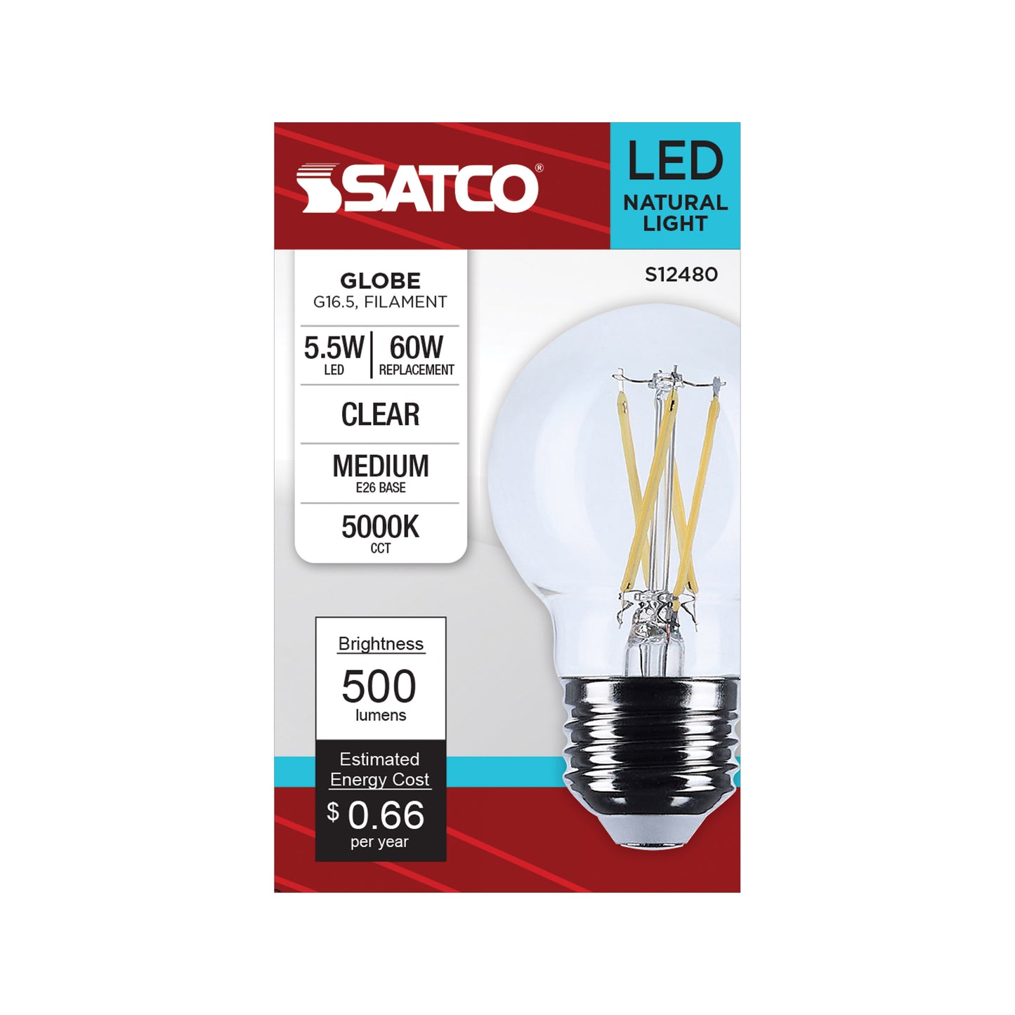 5.5 Watt G16.5 LED; Medium Base; Clear; 5000K CCT; 120 Volt