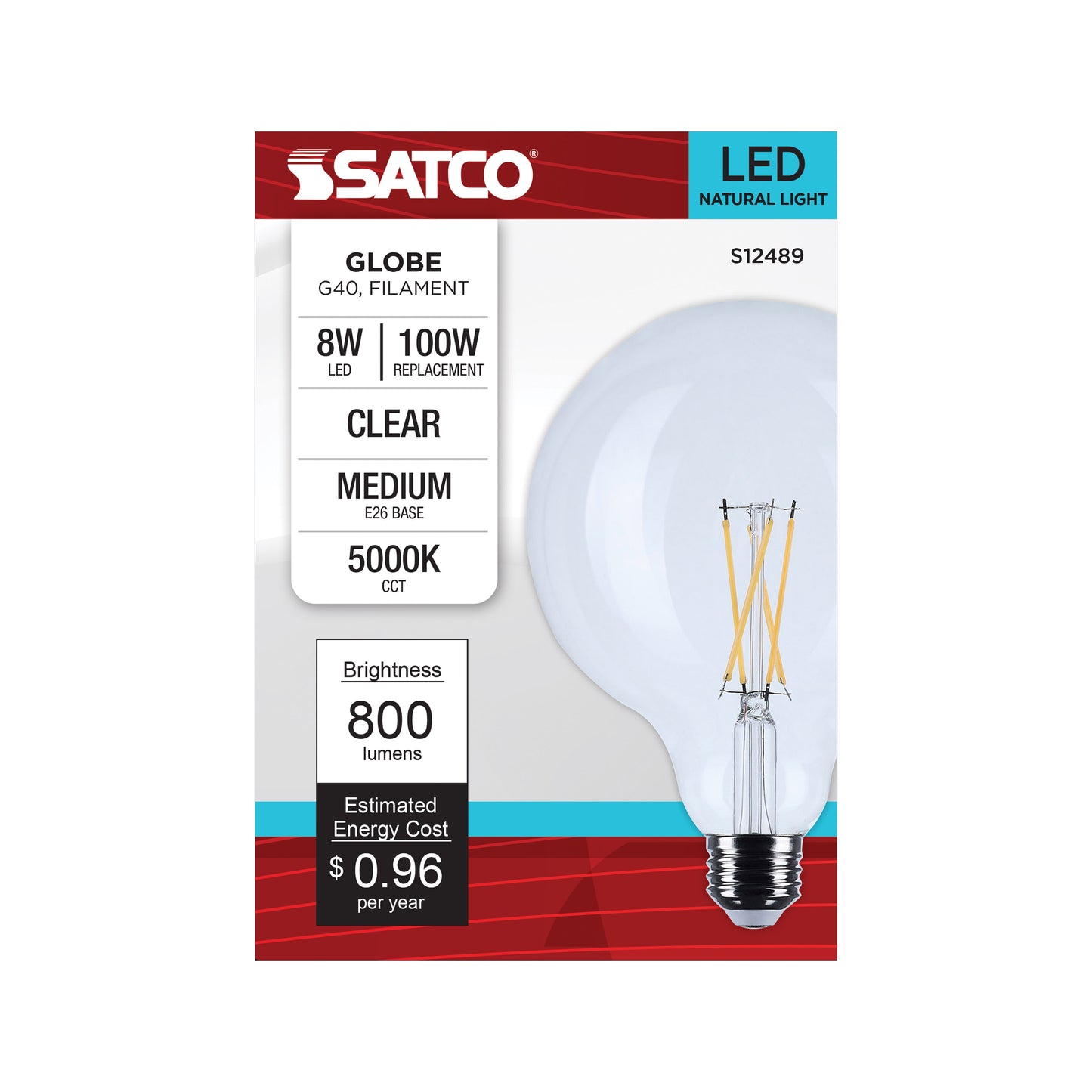 8 Watt G40 LED; Medium Base; Clear; 5000K CCT; 120 Volt