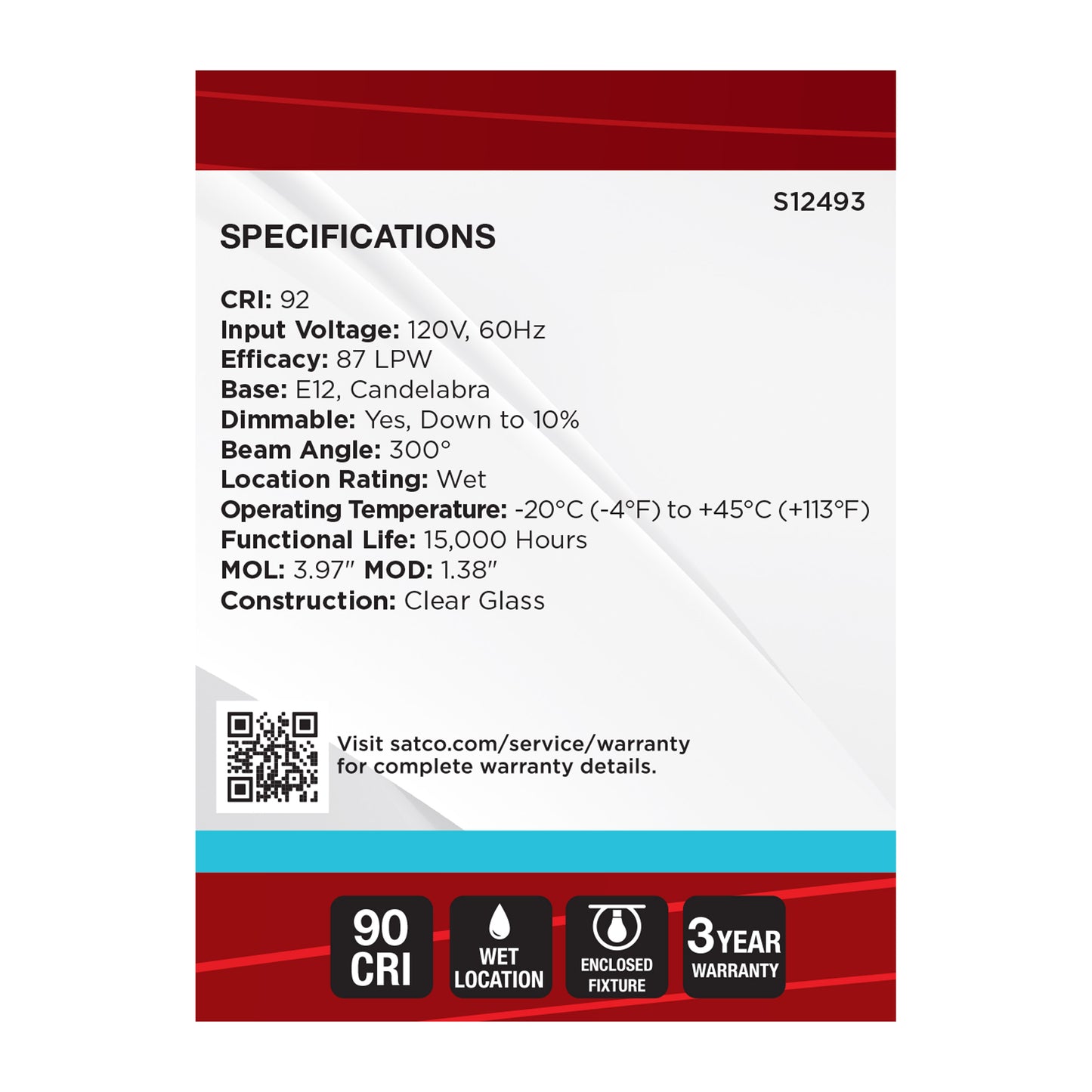 4 Watt B11 LED; Candelabra Base; Clear; 5000K CCT; 120 Volt; 10-pk