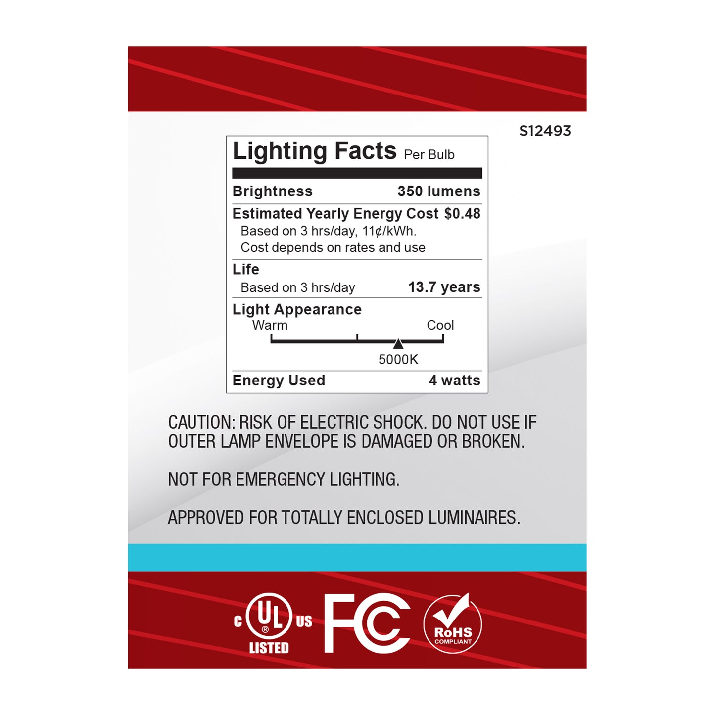 4 Watt B11 LED; Candelabra Base; Clear; 5000K CCT; 120 Volt; 10-pk