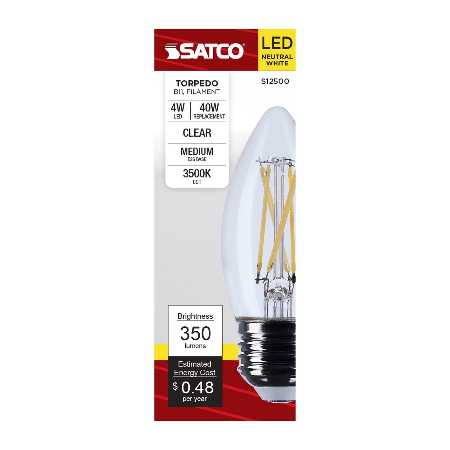 4 Watt B11 LED; Medium Base; Clear; 3500K CCT; 120 Volt