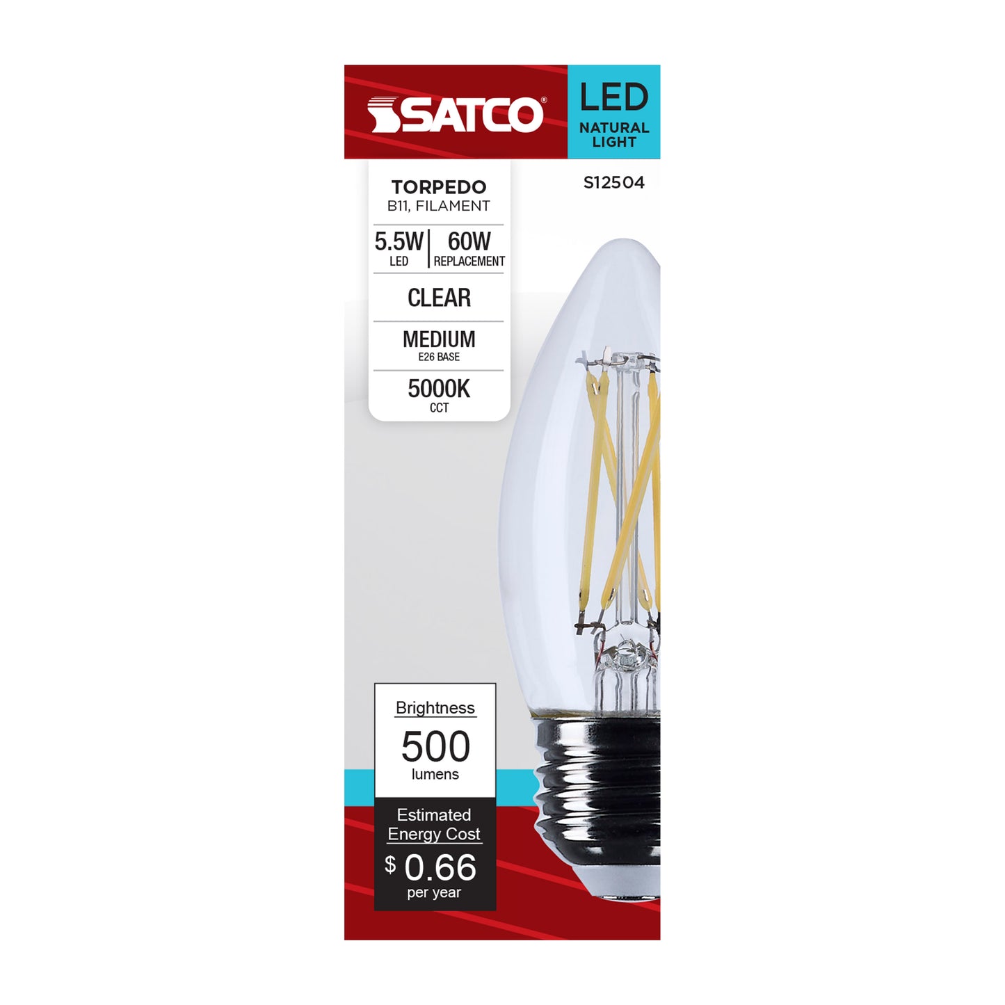 5.5 Watt B11 LED; Medium Base; Clear; 5000K CCT; 120 Volt