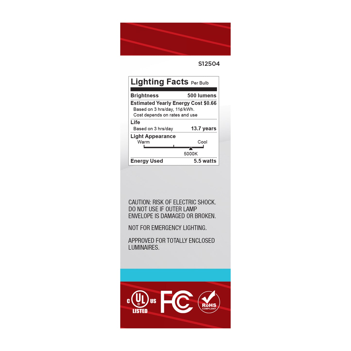 5.5 Watt B11 LED; Medium Base; Clear; 5000K CCT; 120 Volt