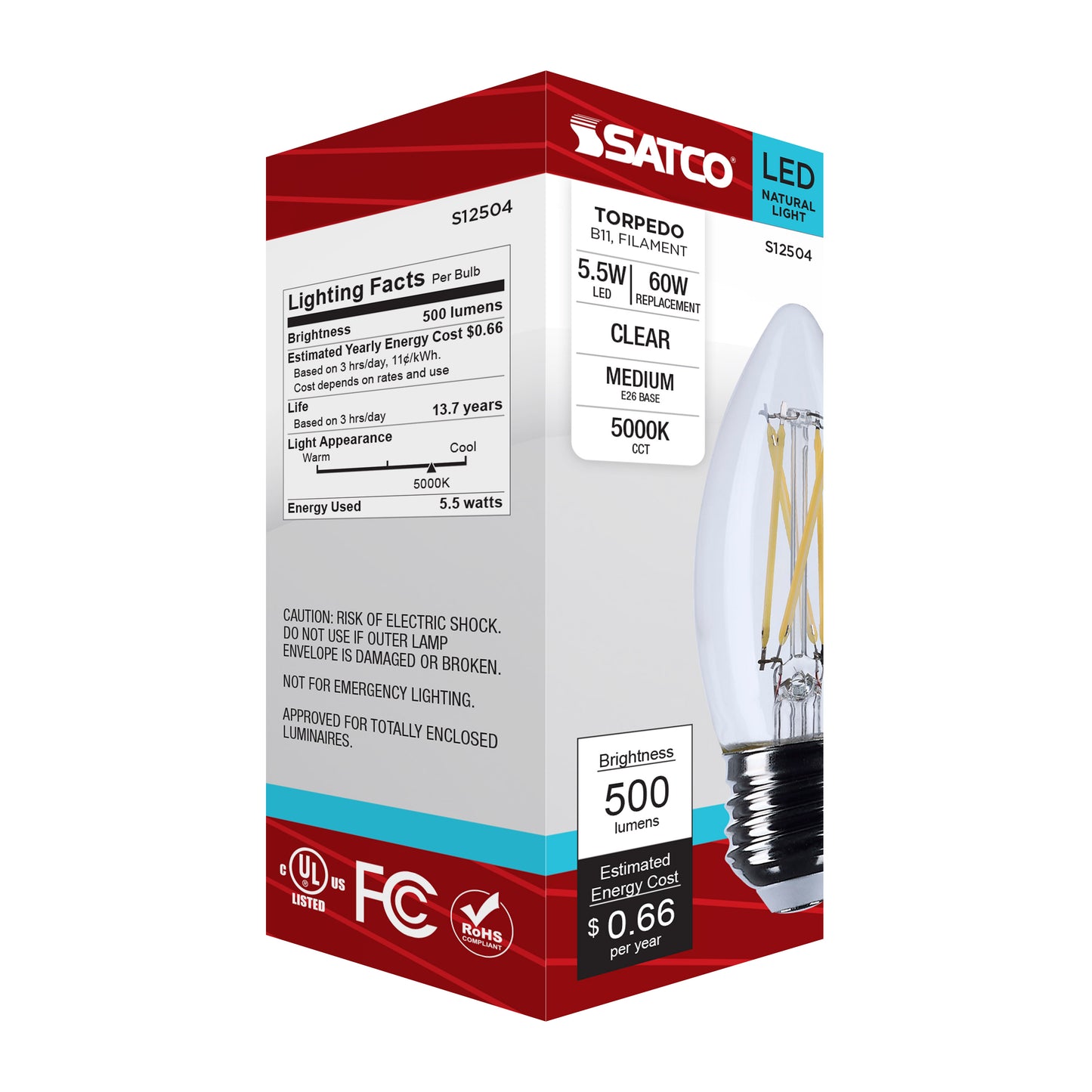 5.5 Watt B11 LED; Medium Base; Clear; 5000K CCT; 120 Volt