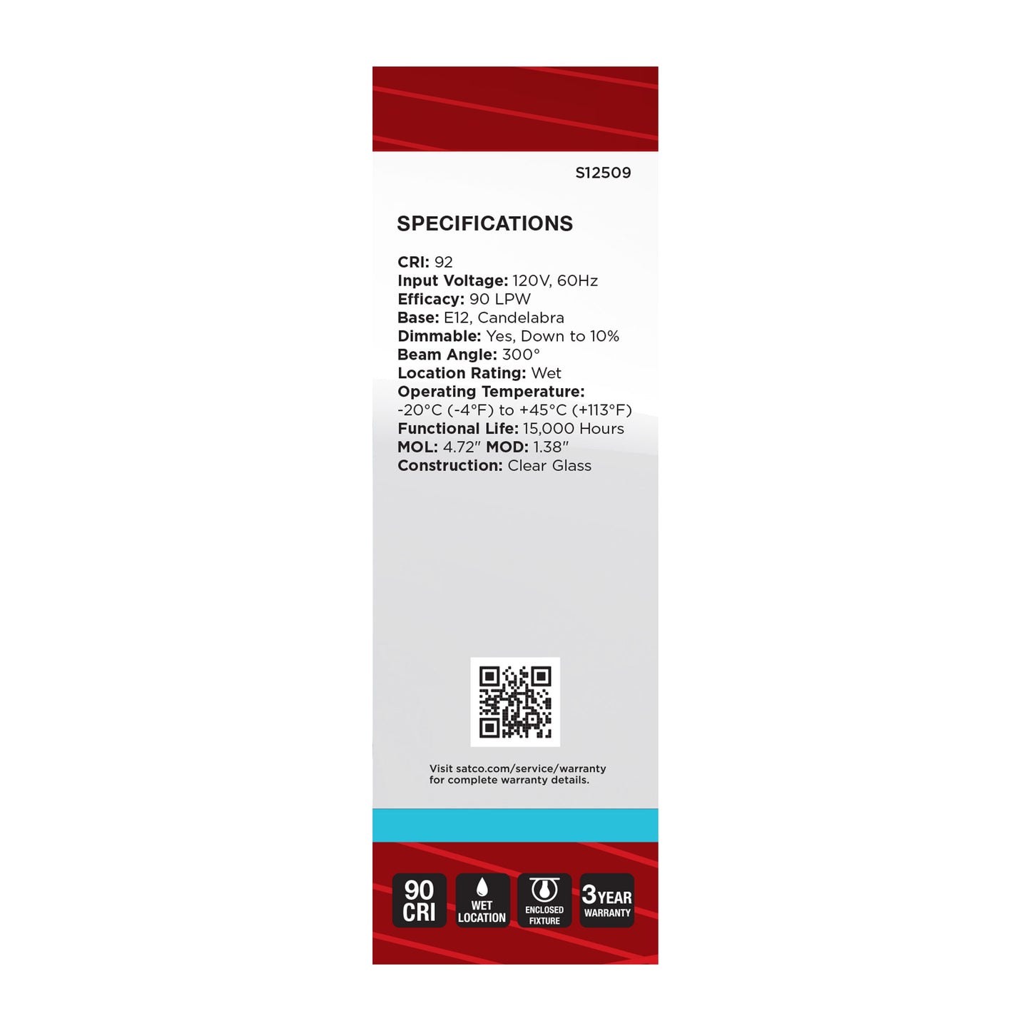 5.5 Watt CA10 LED; Candelabra Base; Clear; 5000K CCT; 120 Volt