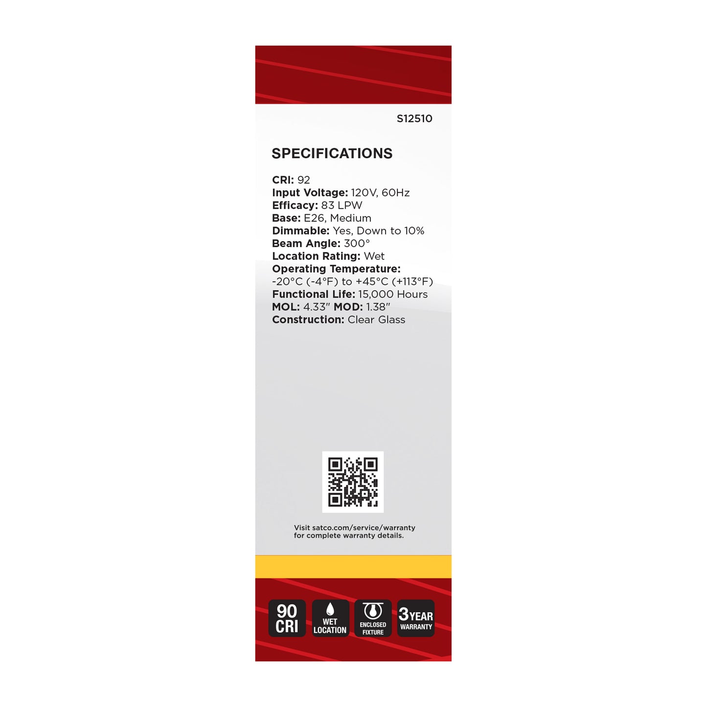 3 Watt CA10 LED; Medium Base; Clear; 3000K CCT; 120 Volt