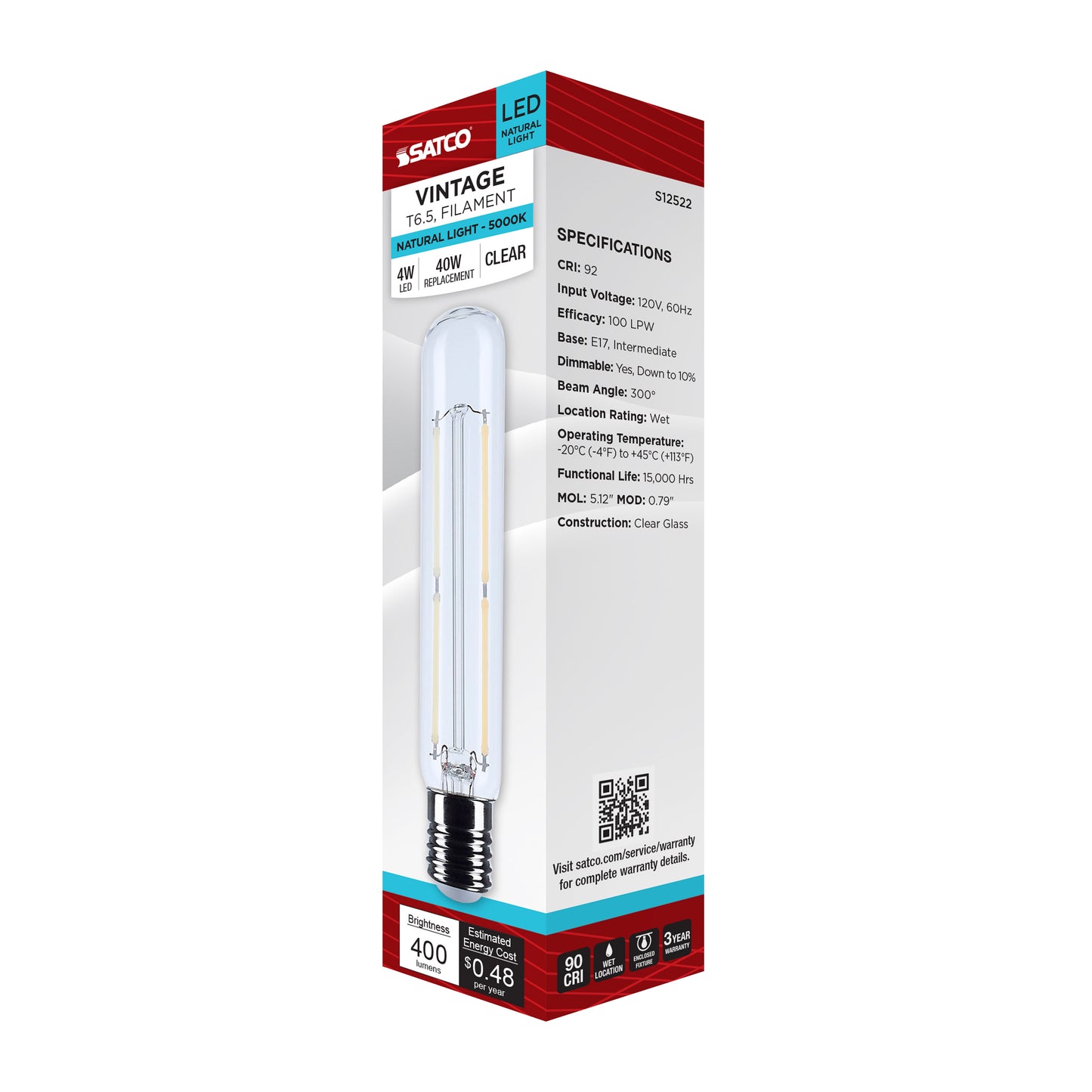 4 Watt T6.5 LED; Intermediate Base; Clear; 5000K CCT; 120 Volt