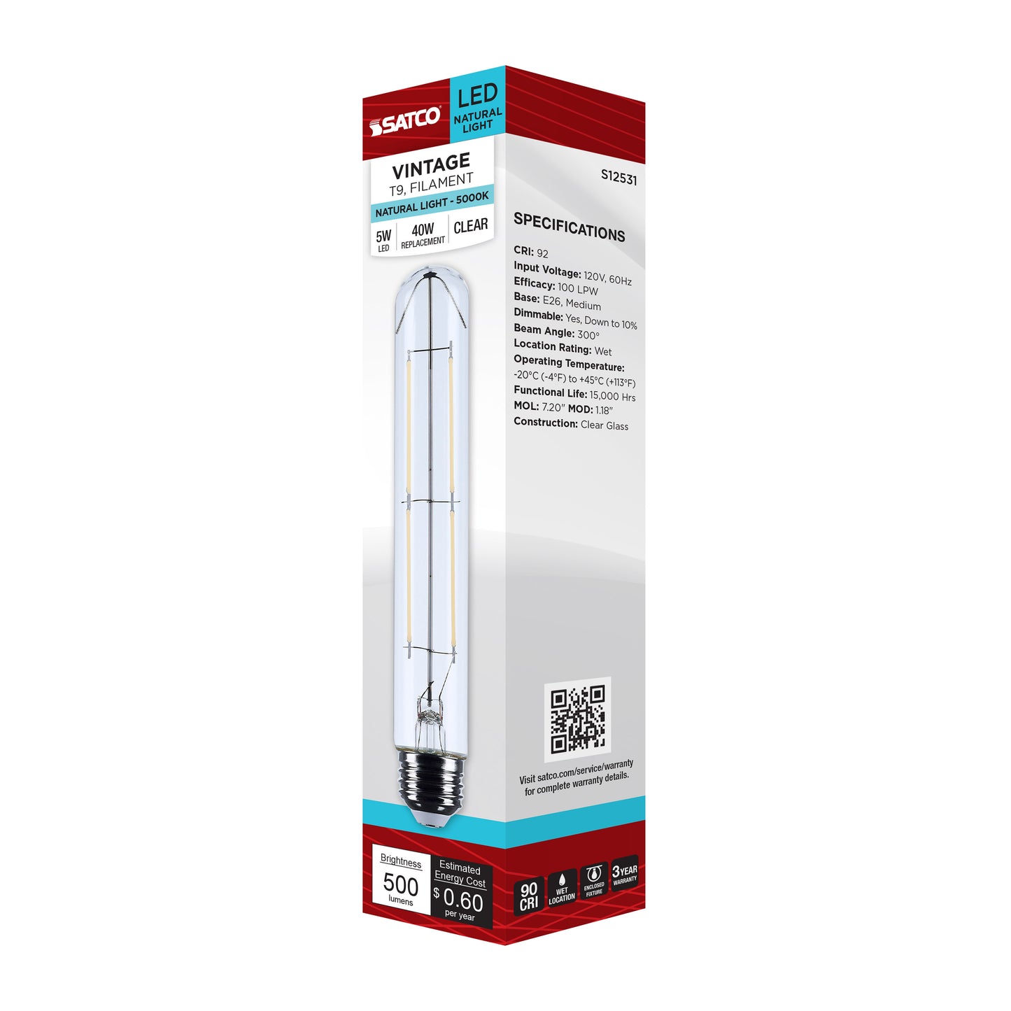5 Watt T9 LED; Medium Base; Clear; 5000K CCT; 120 Volt