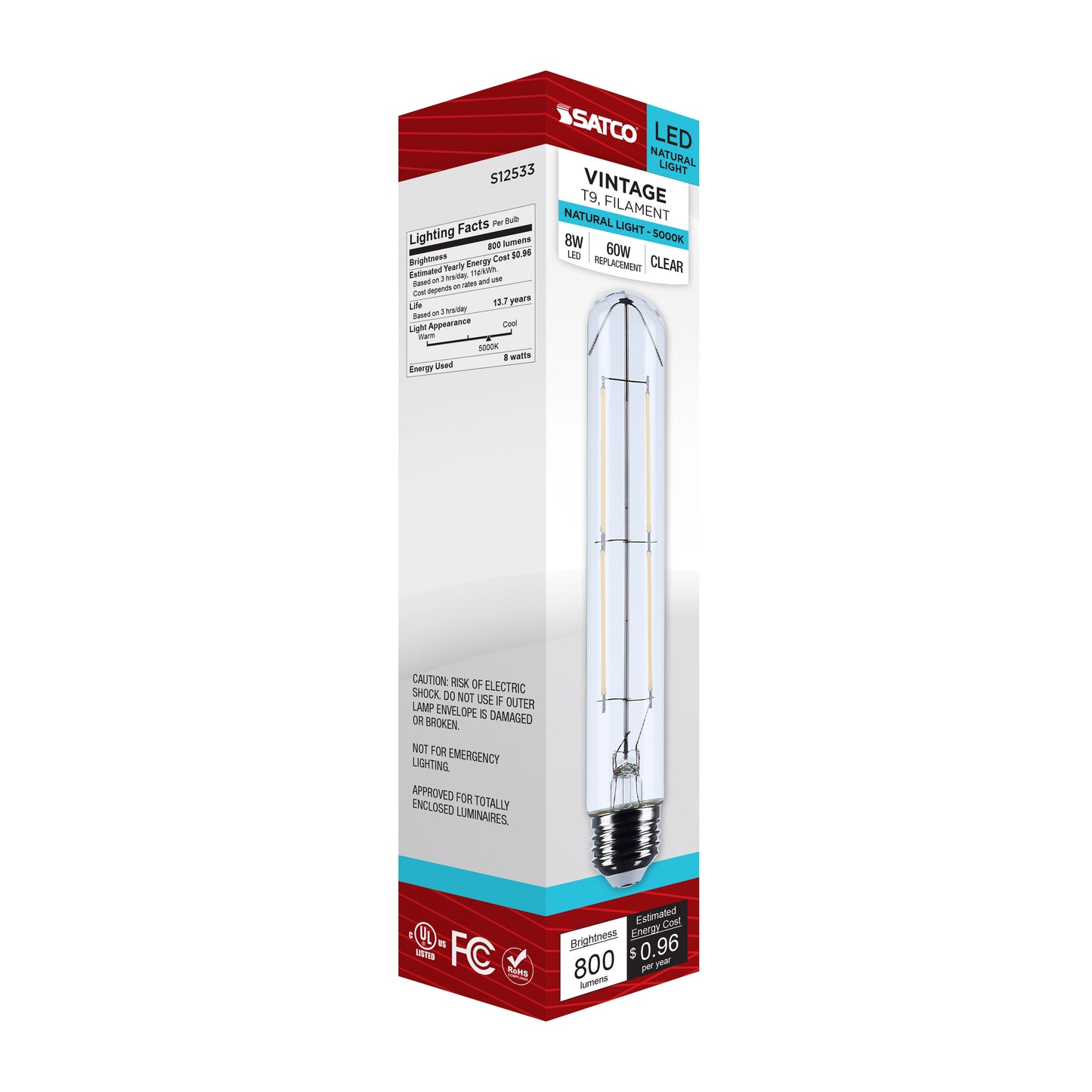 8 Watt T9 LED; Medium Base; Clear; 5000K CCT; 120 Volt