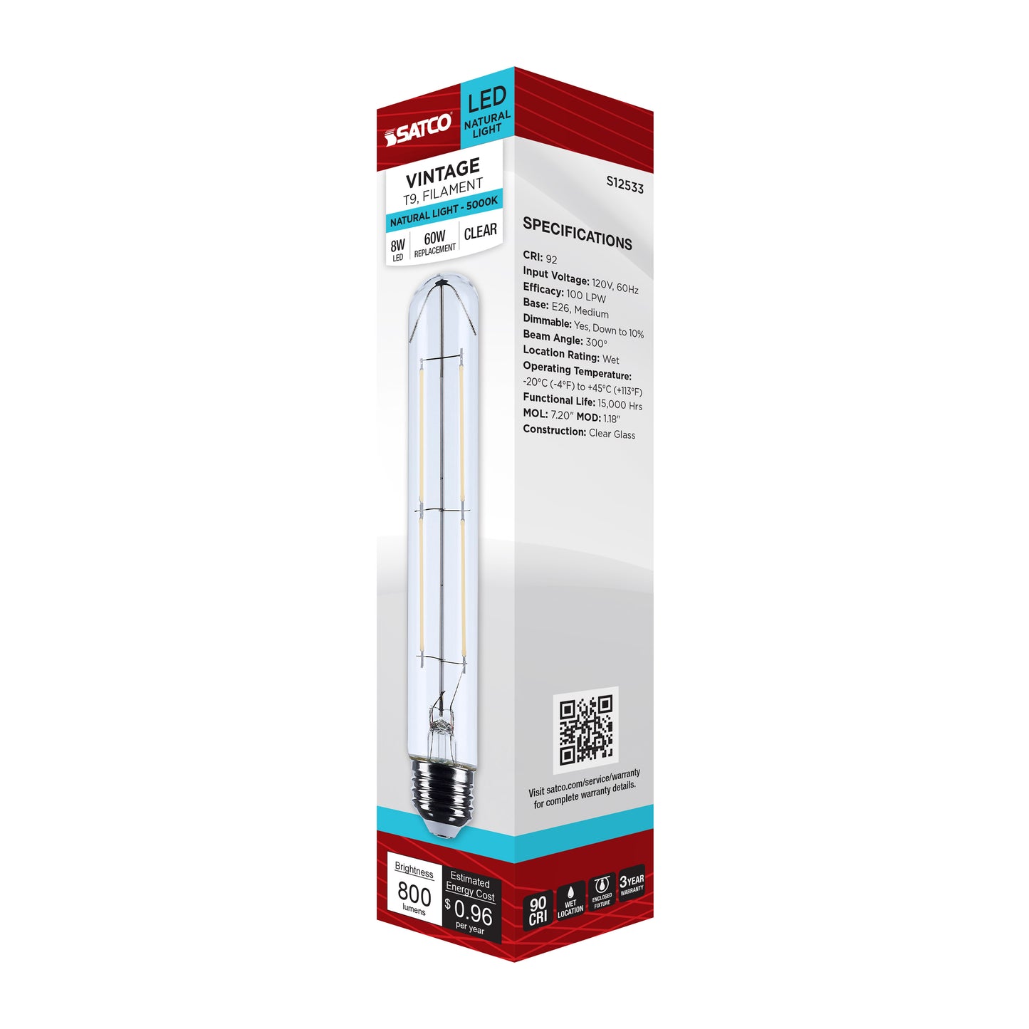 8 Watt T9 LED; Medium Base; Clear; 5000K CCT; 120 Volt