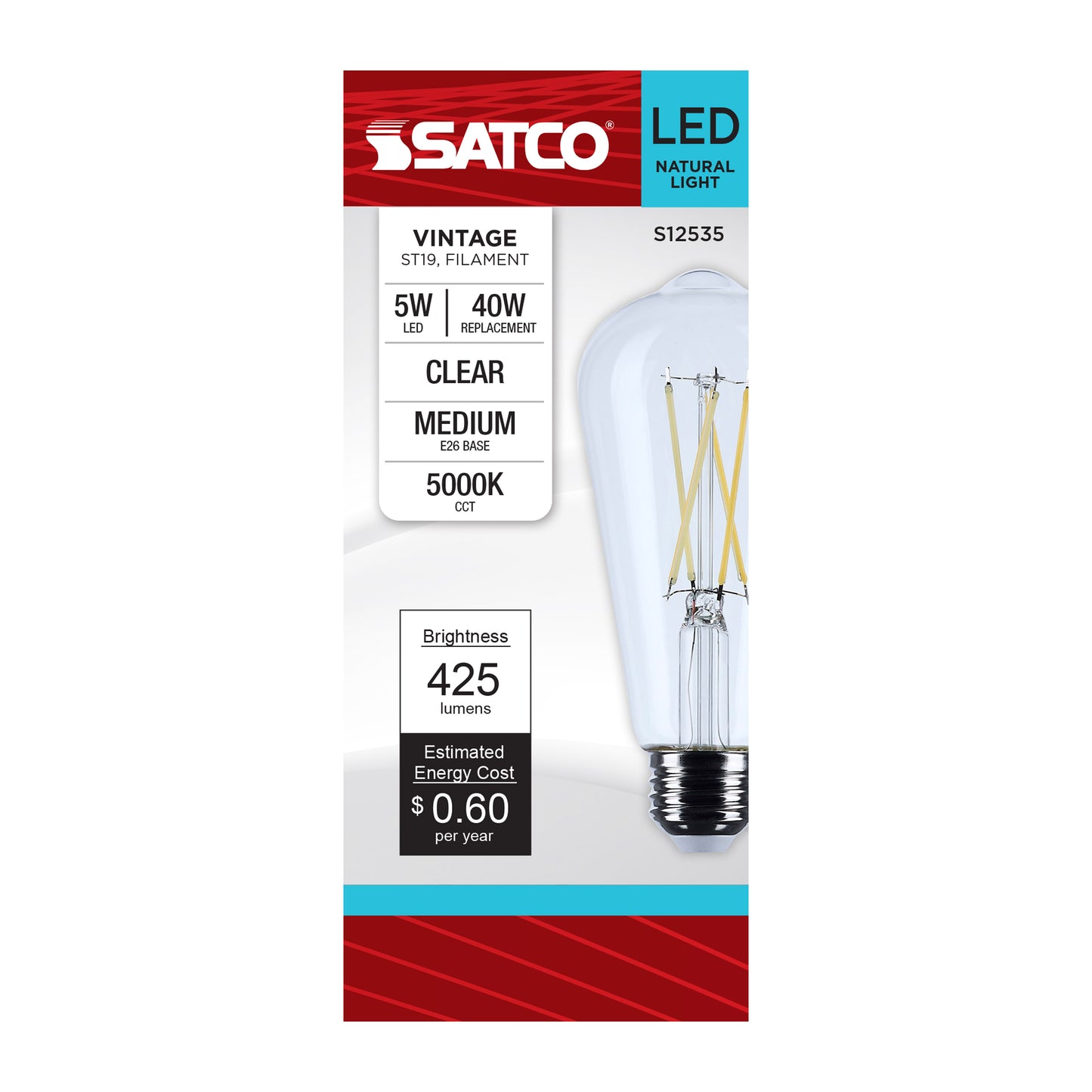 5 Watt ST19 LED; Medium Base; Clear; 5000K CCT; 120 Volt