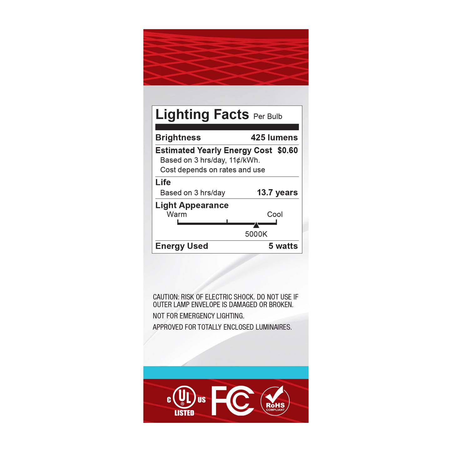 5 Watt ST19 LED; Medium Base; Clear; 5000K CCT; 120 Volt
