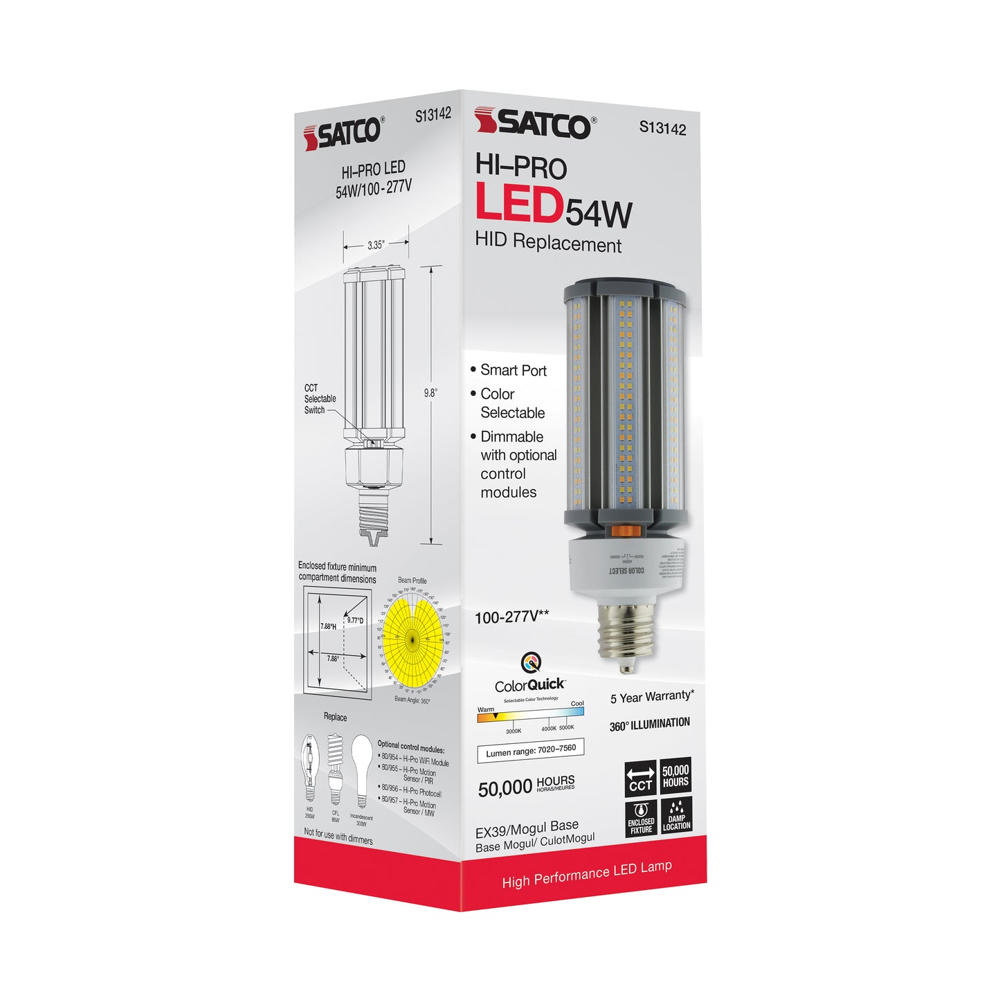 54 Watt; LED HID Replacement; CCT Selectable; Mogul extended base; 100-277 Volt; ColorQuick Technology