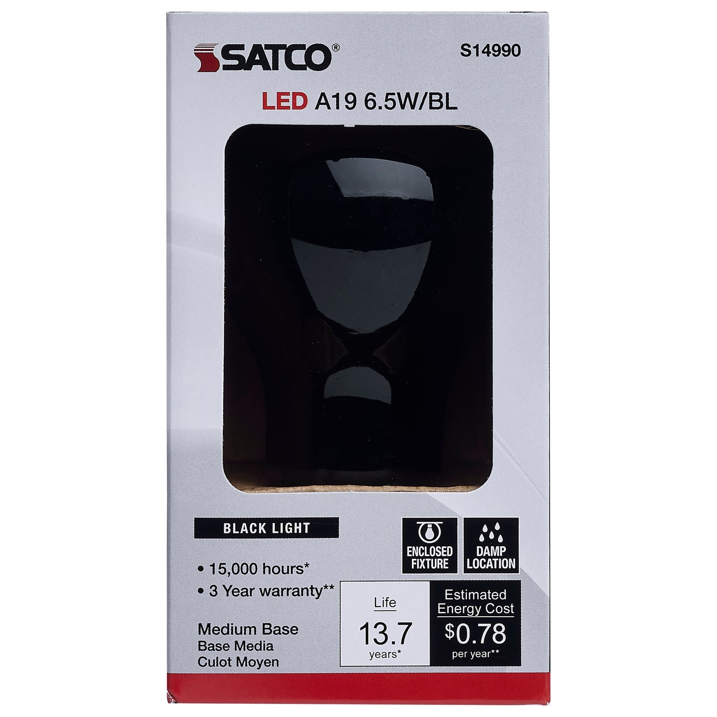 6.5 Watt; LED A19; Black Light Bulb; Medium Base; 120 Volt