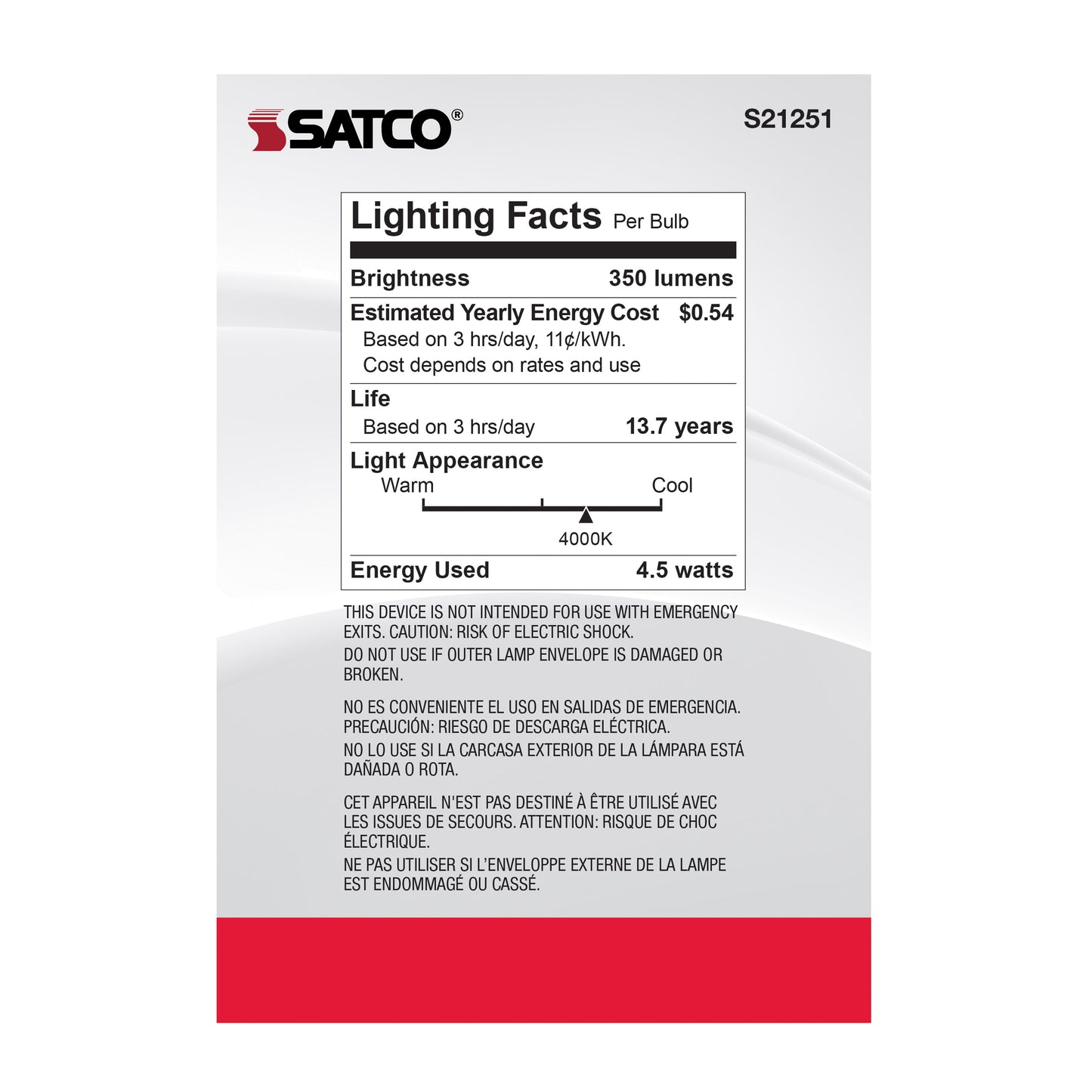 4.5 Watt G40 LED Filament; White; Medium base; 90 CRI; 4000K; 120 Volt