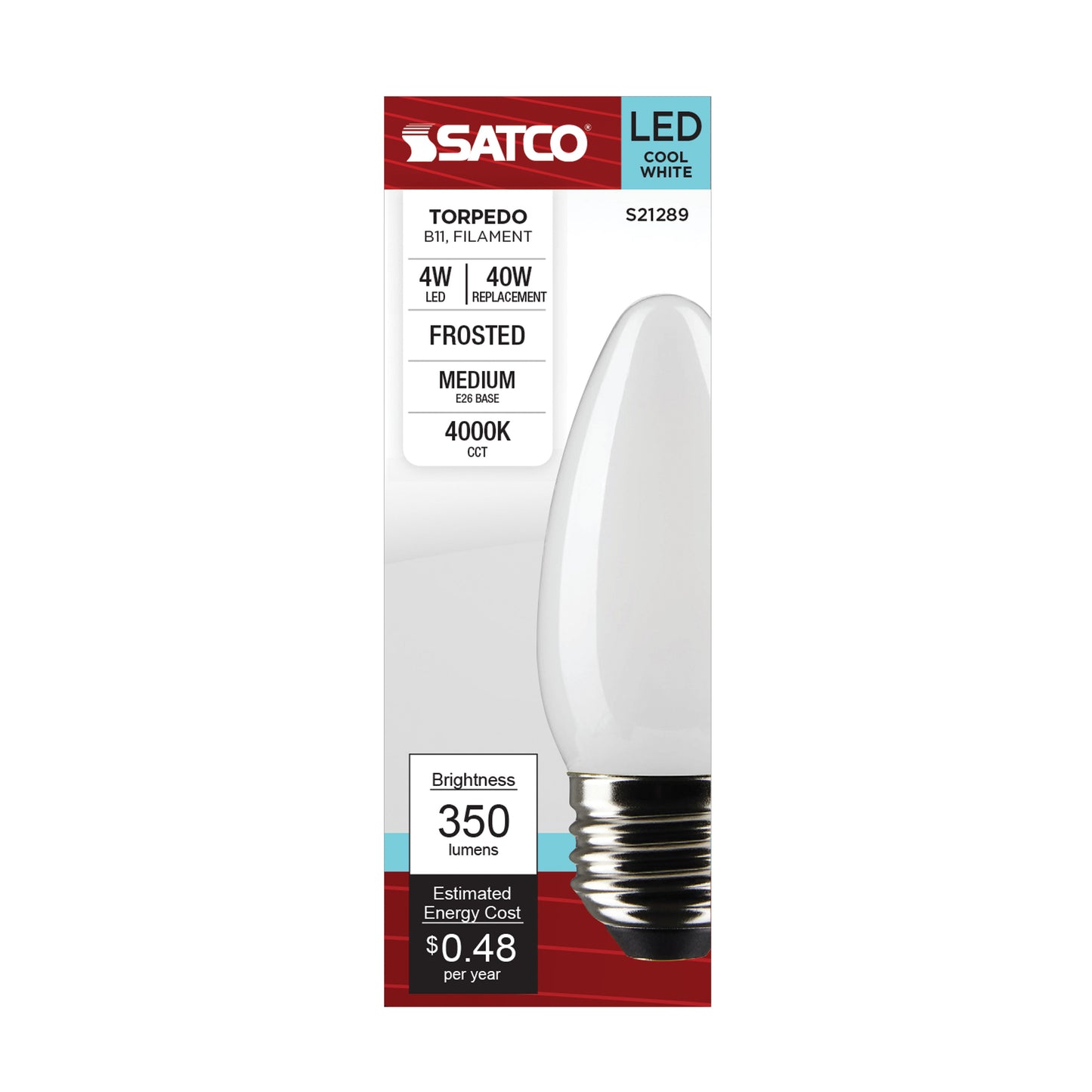 4 Watt B11 LED Filament; Frost; Medium base; 90 CRI; 4000K; 120 Volt