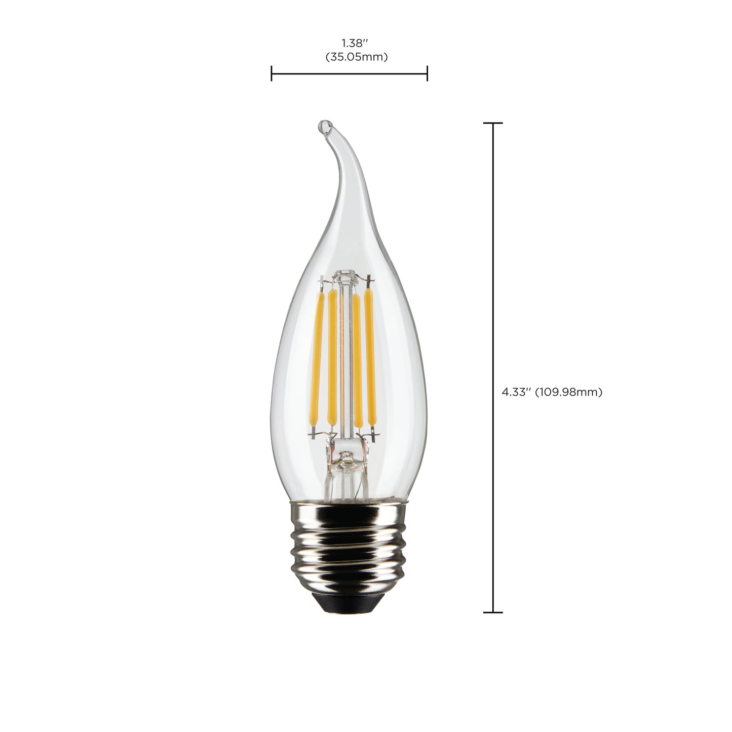 4 Watt CA10 LED Filament; Clear; Medium base; 90 CRI; 4000K; 120 Volt