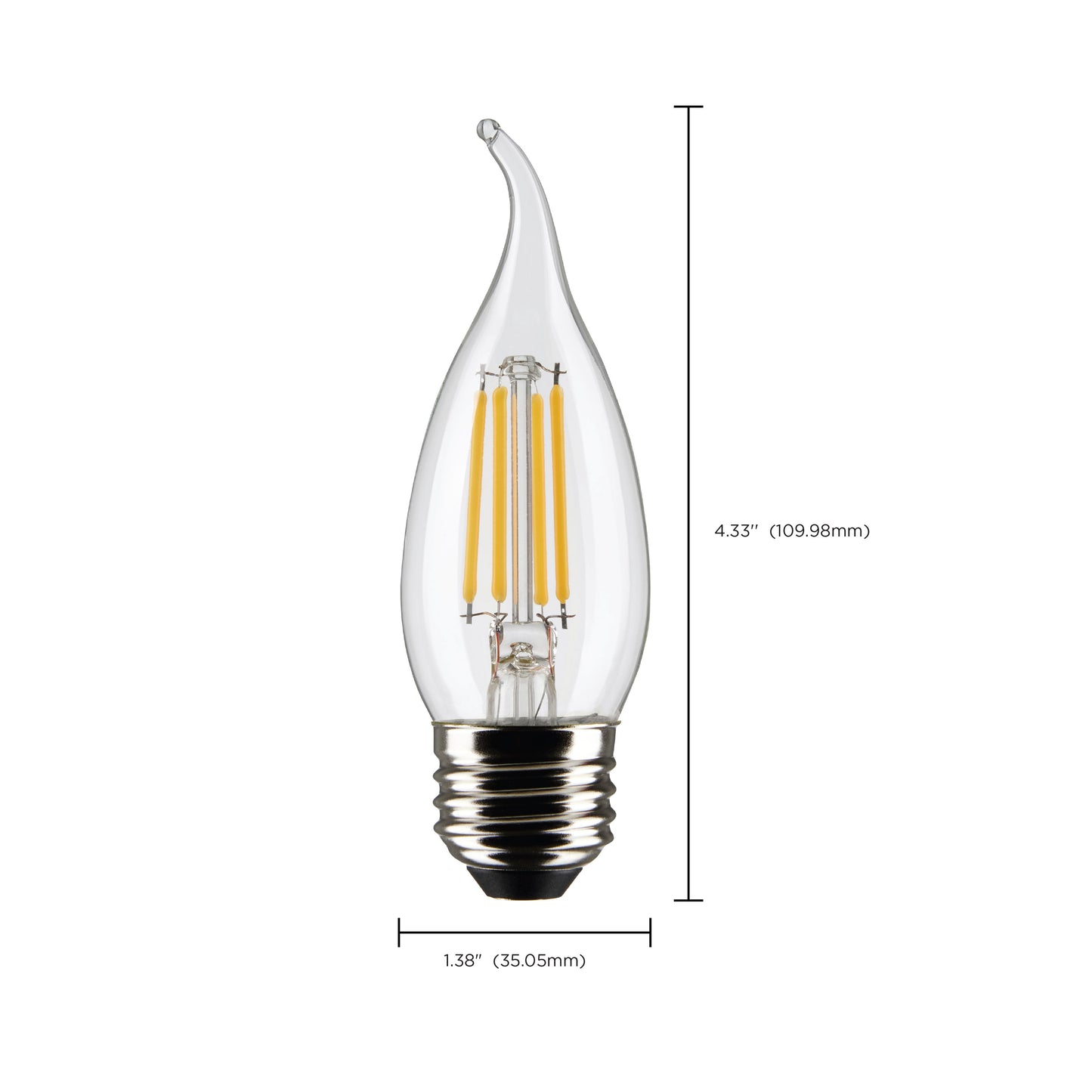 5.5 Watt CA10 LED Filament; Clear; Medium base; 90 CRI; 4000K; 120 Volt