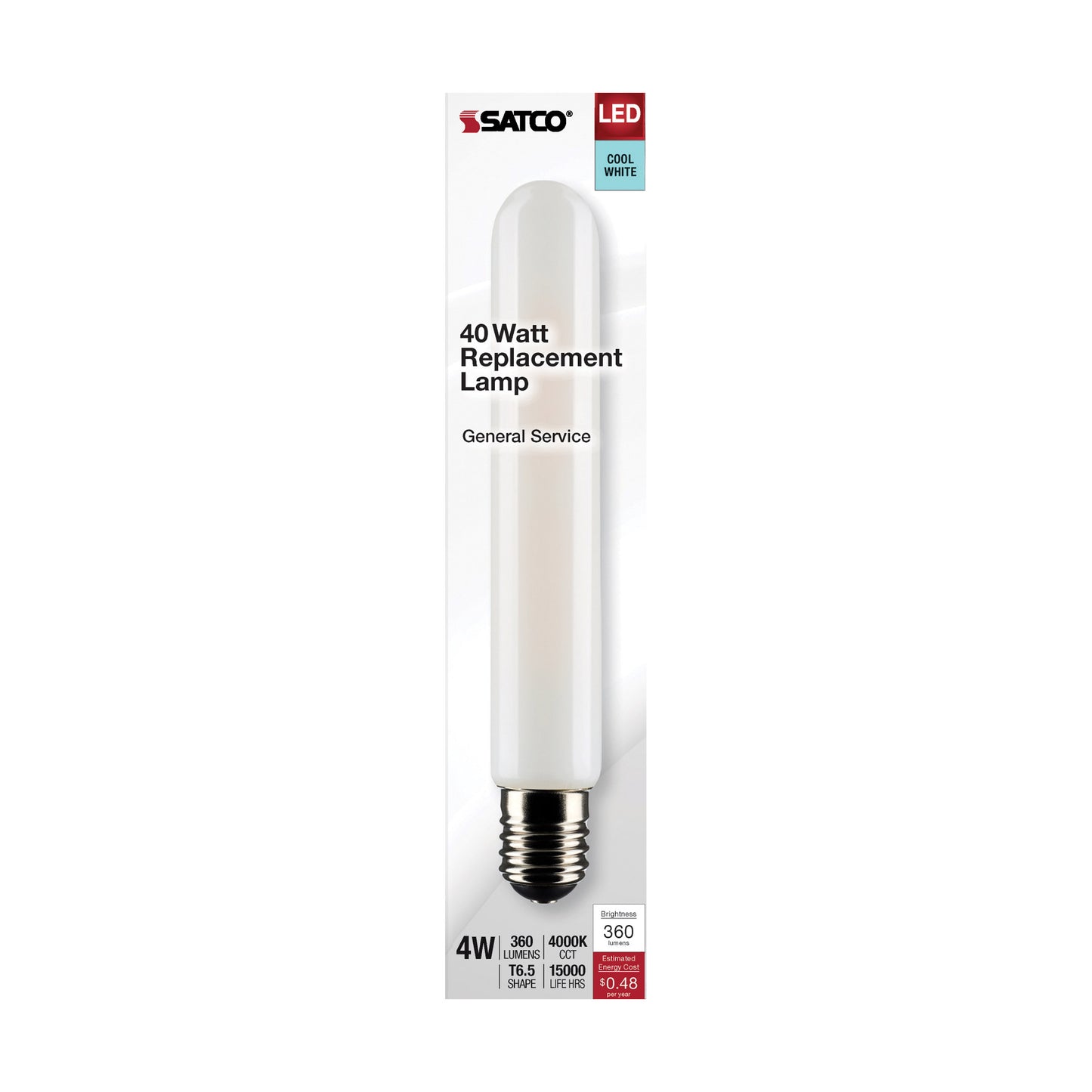 4 Watt T6.5 LED Filament; Frosted; Intermediate Base; 4000K; 360 Lumens; 120 Volt