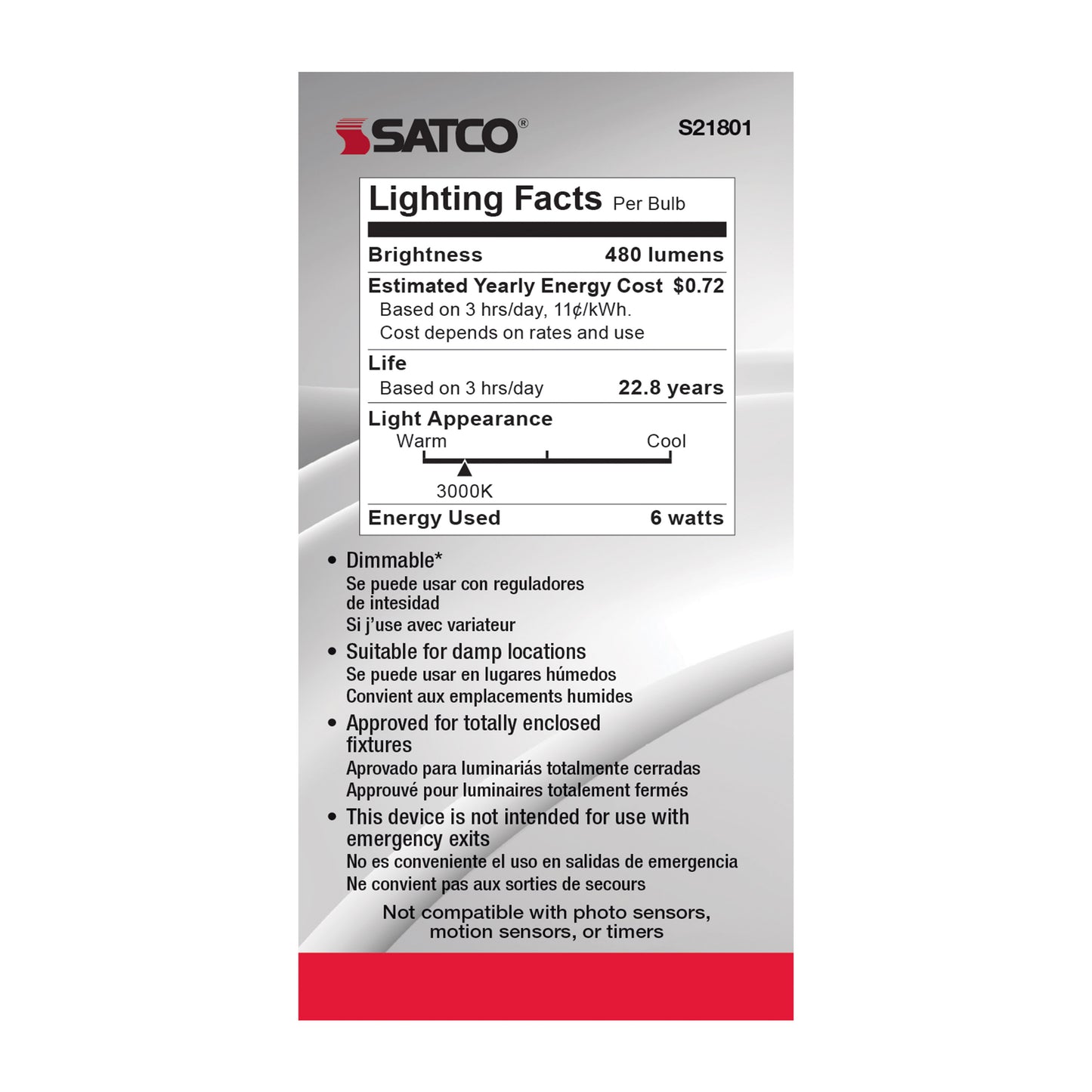 6 Watt; A19 LED; 3000K; Candelabra base; 220 deg. Beam Angle; 120 Volt