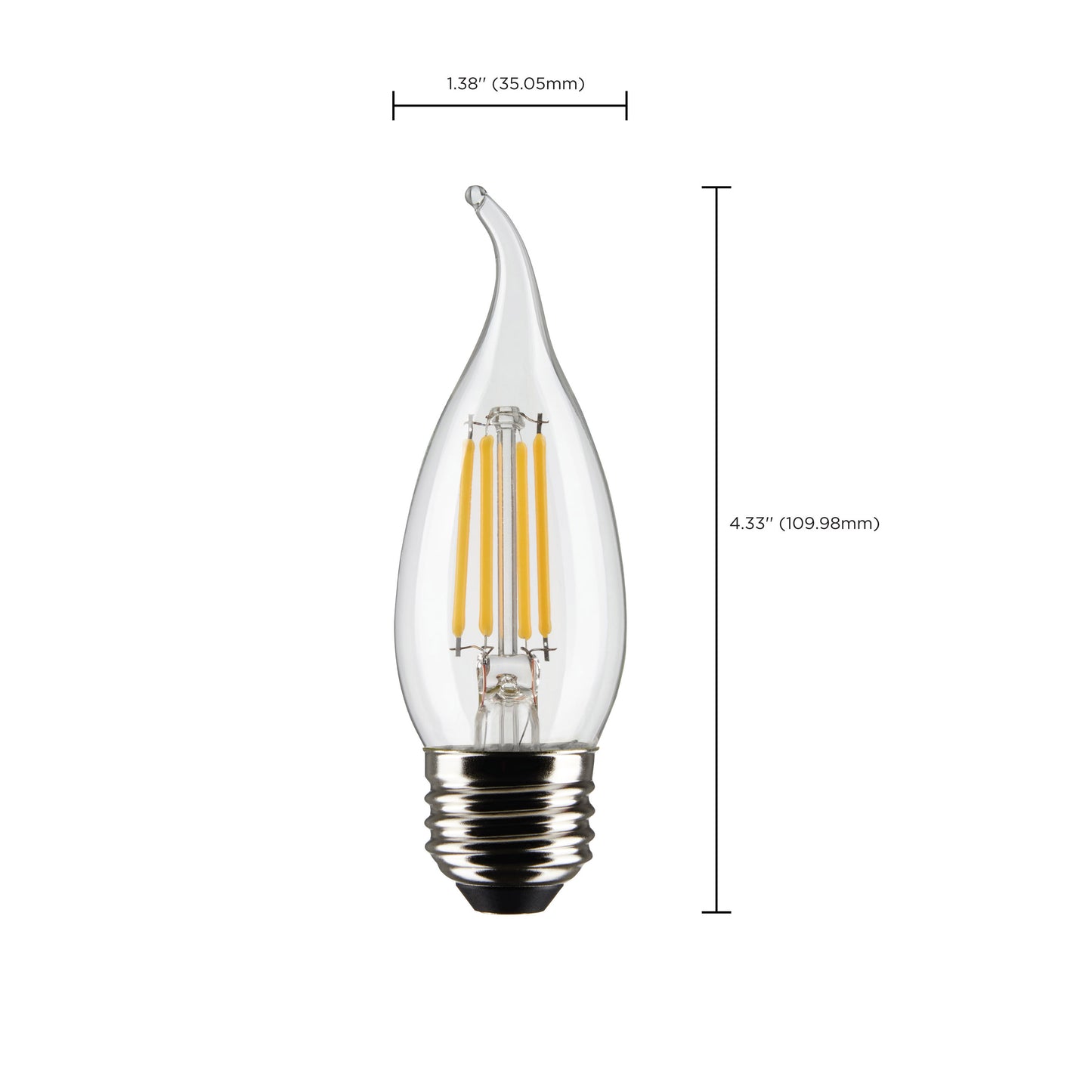 4 Watt CA10 LED Filament; Clear; Medium Base; 3000K; 350 Lumens; 120 Volt; 2-Pack